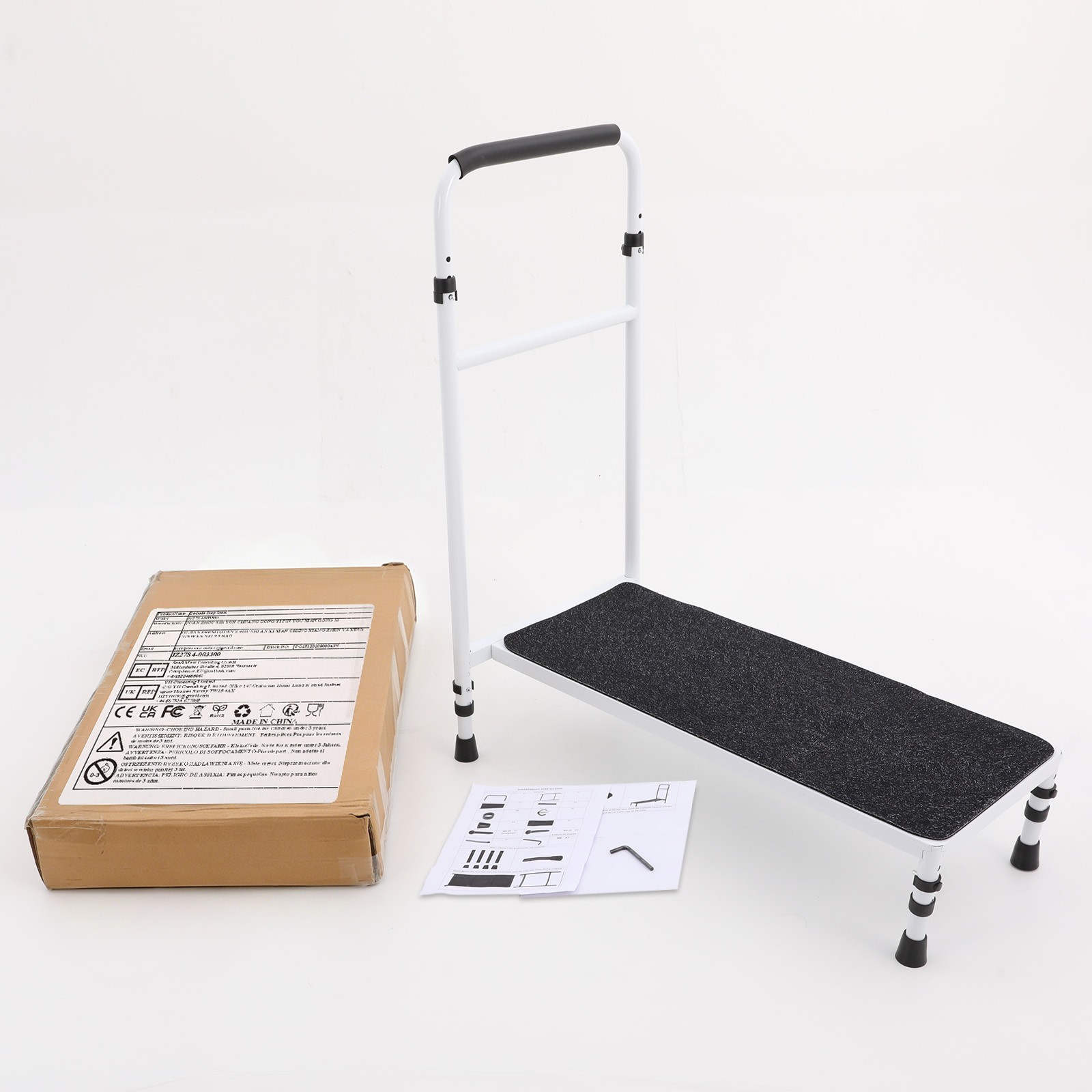 Bedside Step Stool Large Adjustable Height with Stable Assist Rail Bed Step