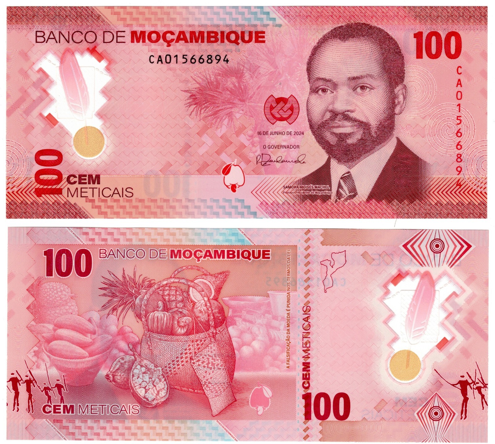 2024 Mozambique Banknote P157 100 Meticais UNC Polymer