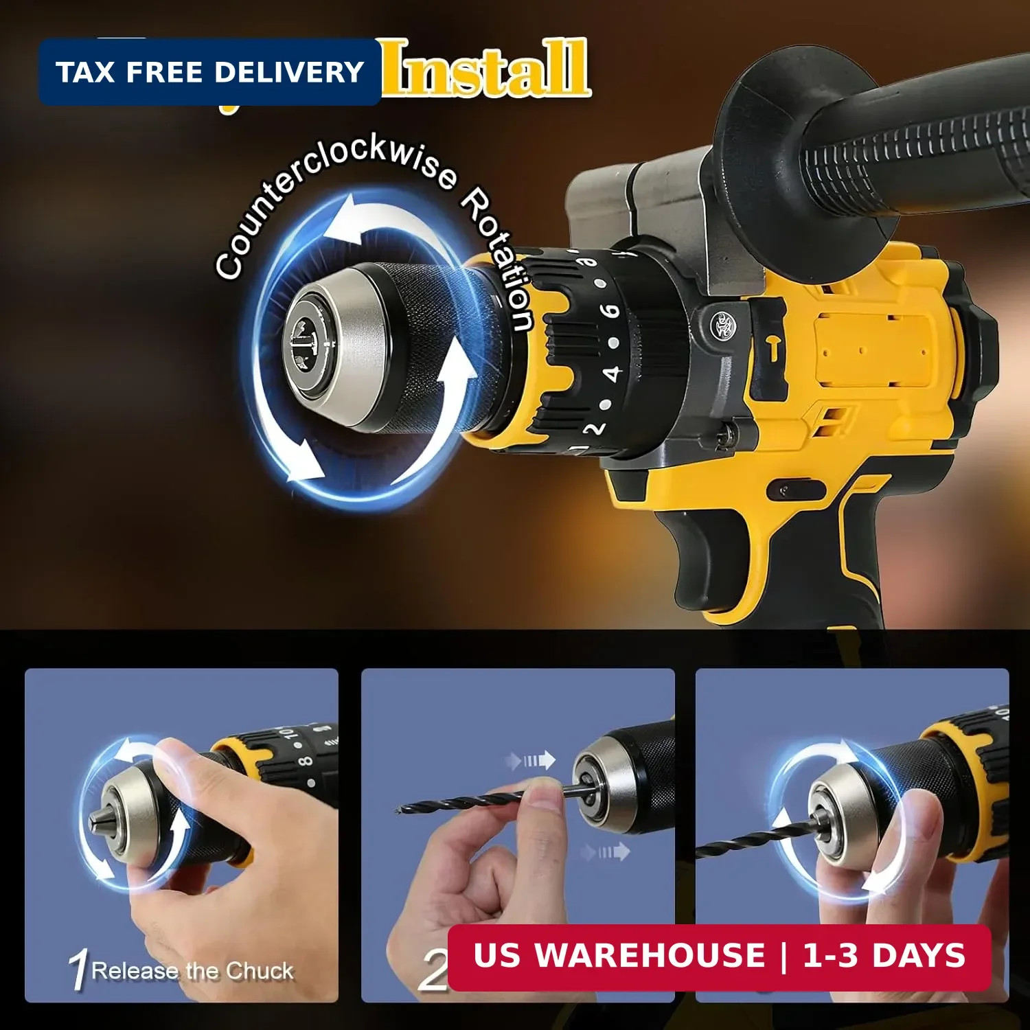 Cordless Brushless Hammer Drill, Compatible with DeWalt 20V Max Lithium Battery
