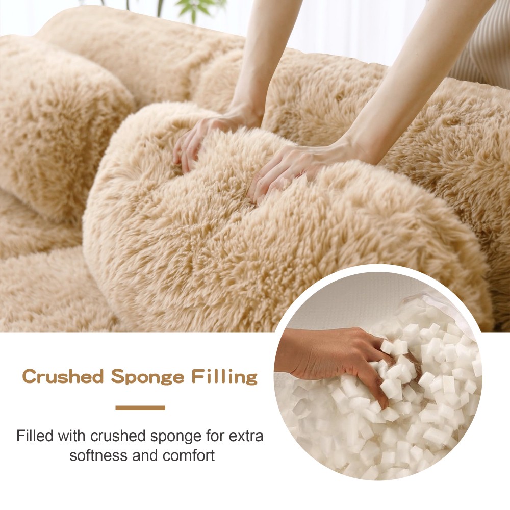 L-Shaped Plush Modular Sofa w/Ottoman, Light Khaki, No Assembly