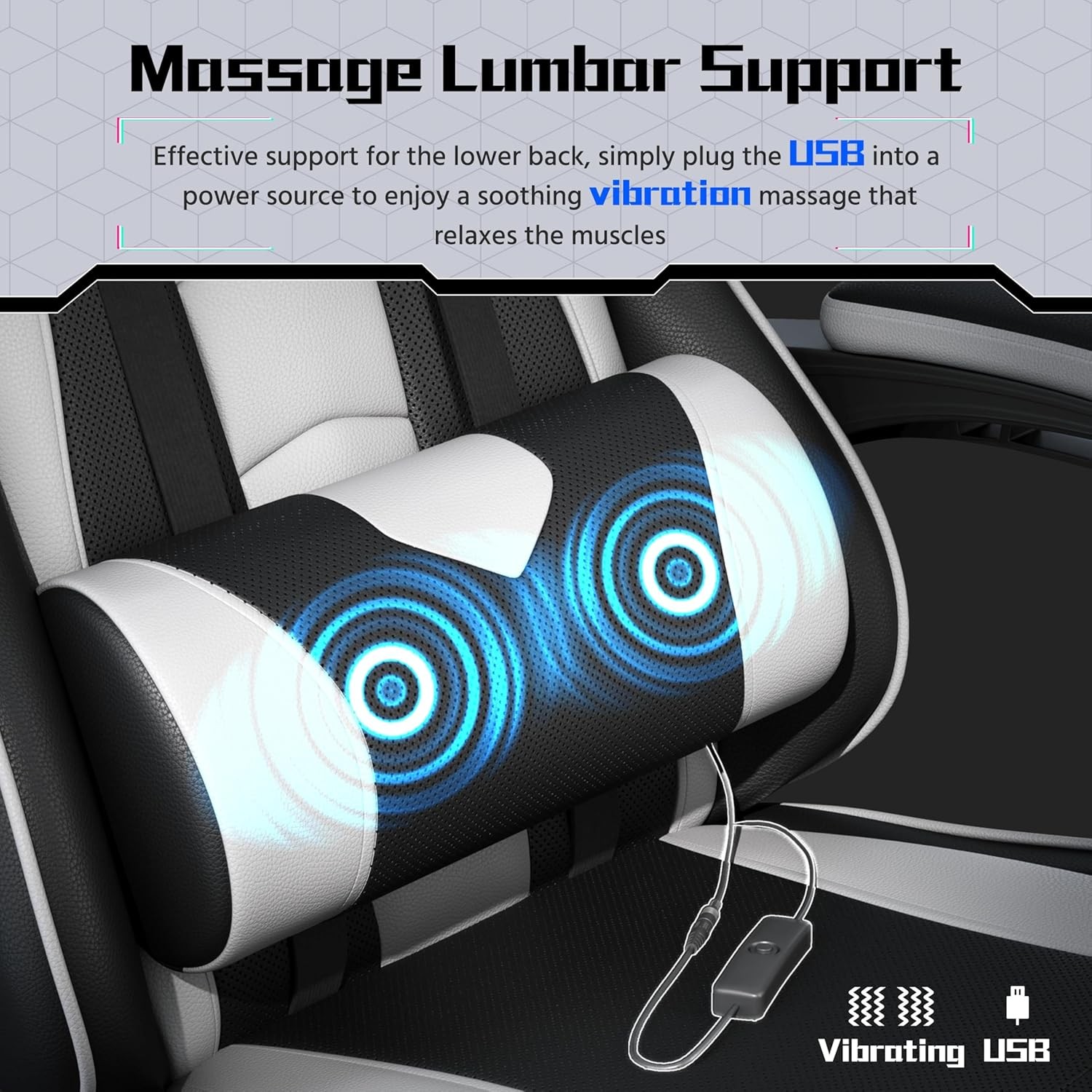 Gaming Chair Video Game Chair W/ Massage Lumbar Support & Footrest Height