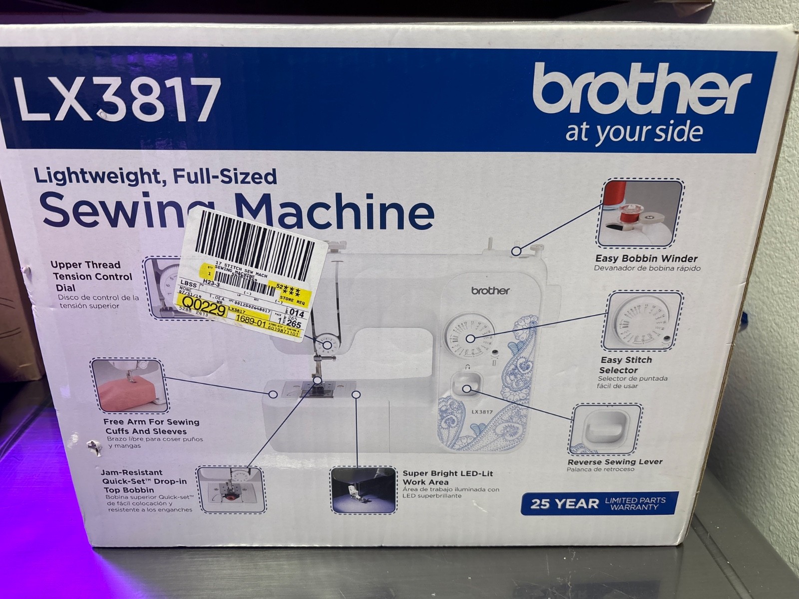 Brother RLX3817 Full Size 17 Stitch Sewing Machine (White)