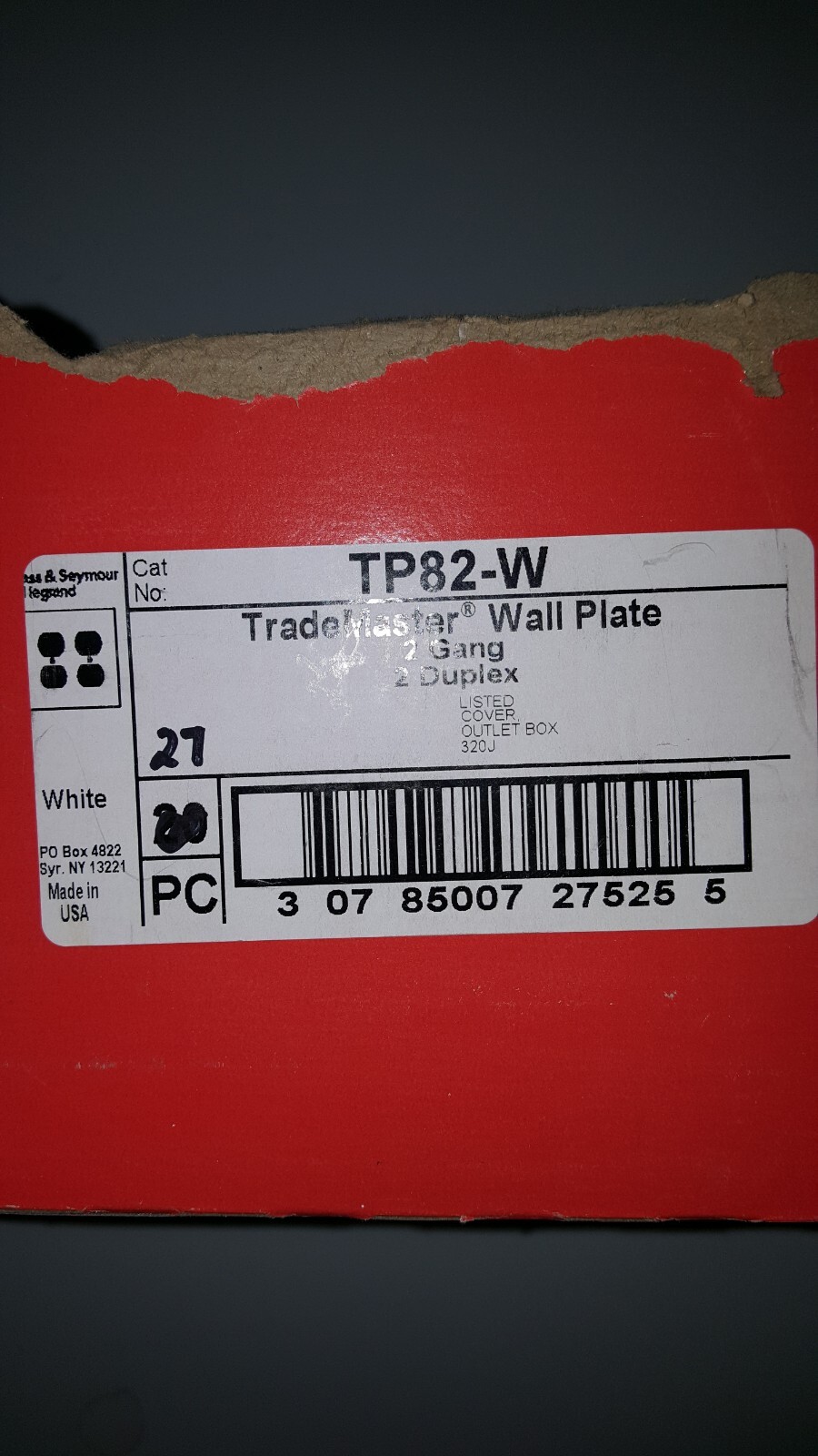 P&S LEGRAND TP82-W 2-Gang Duplex Receptacle Wall Plate White.