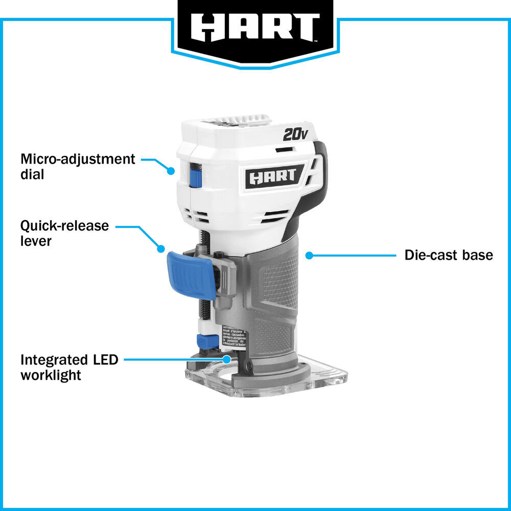 Hart 20-Volt Cordless Trim Router for Cutting, Shaping and Trimming Tool Only
