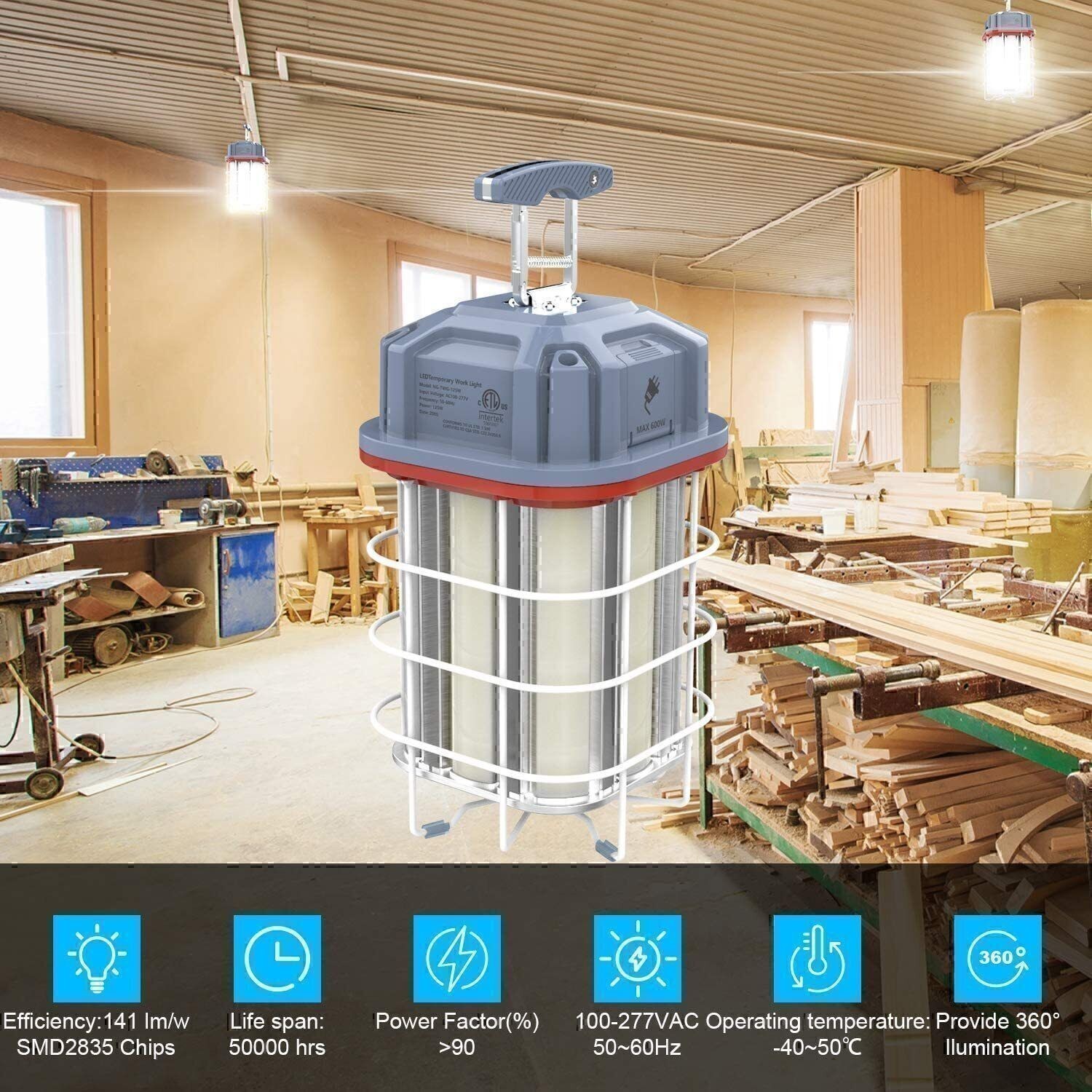 80W LED Temporary Work Light Linkable Constructions Jobsite Industrial Lighting