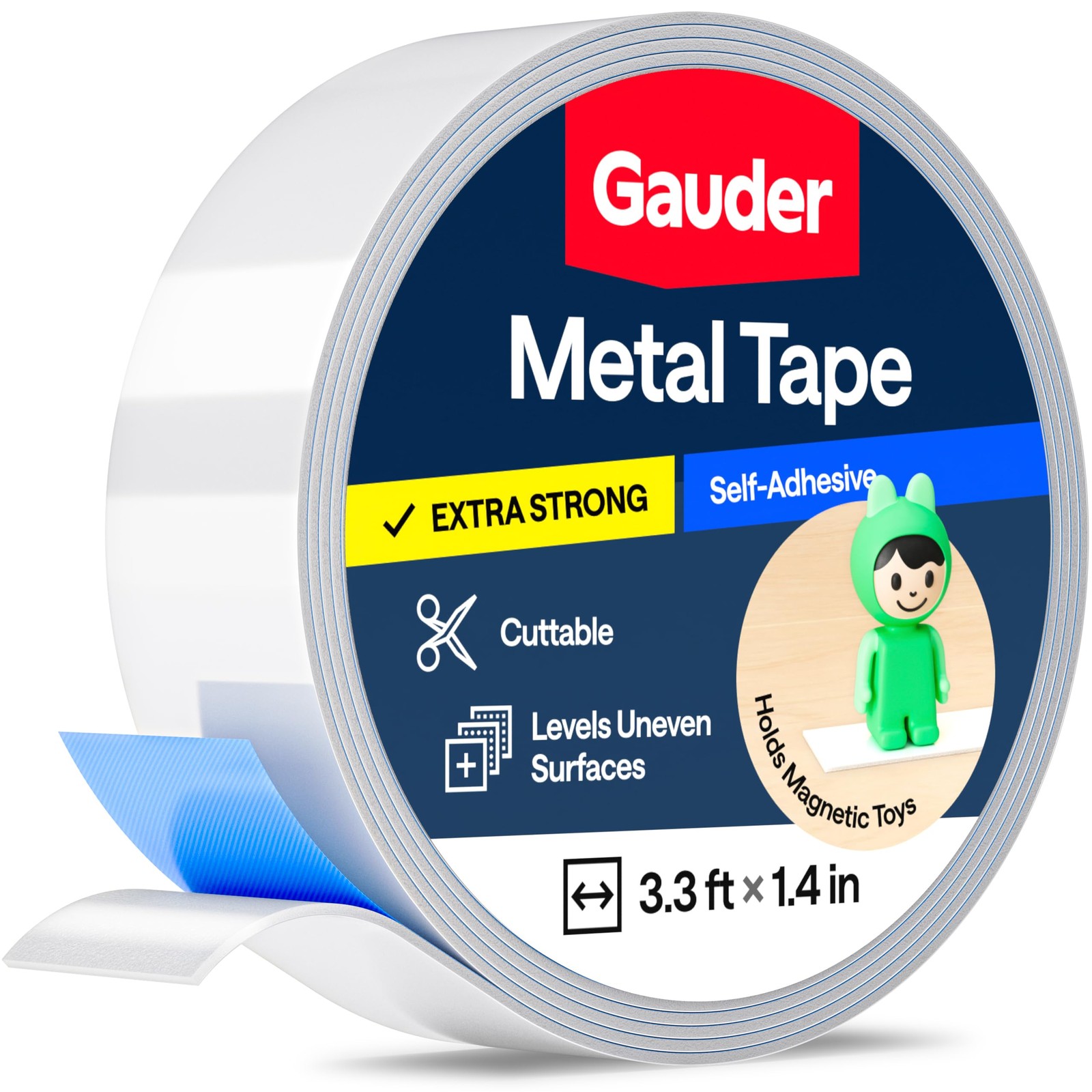 GAUDER Metal Tape Self Adhesive | Ferrous for Magnets | 3.3 ft, White