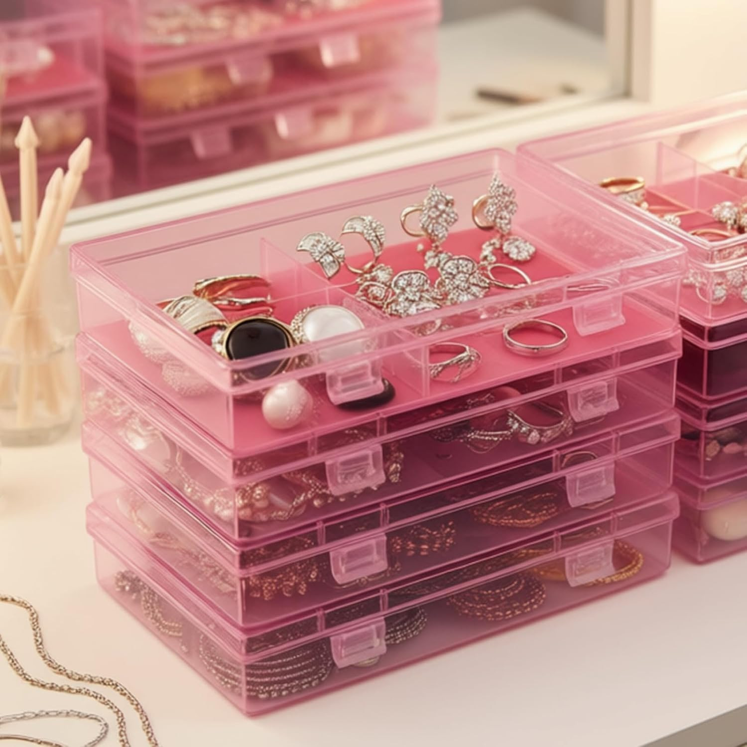4 Pieces Rectangular Plastic Boxes Empty Storage Organizer Containers with Hinge