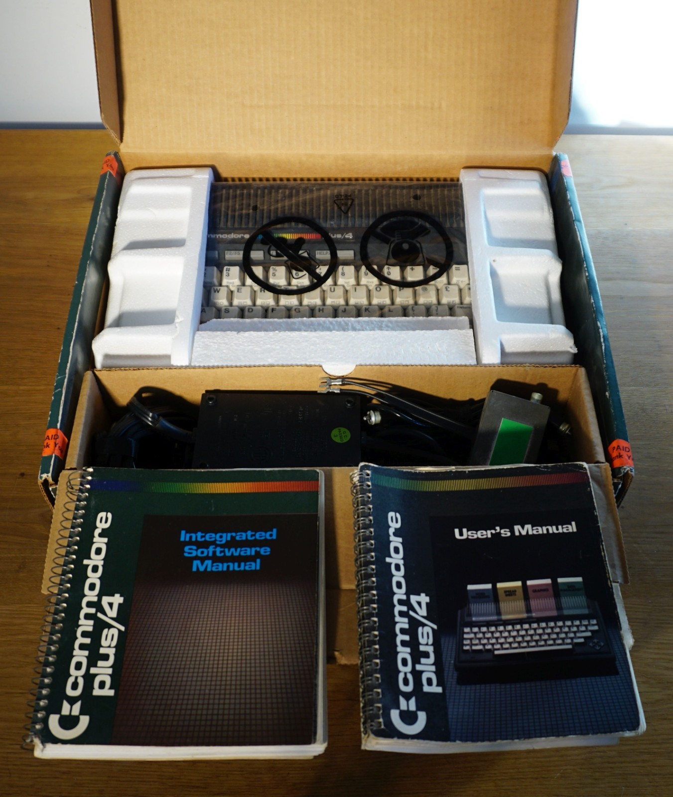 Vintage Commodore Plus/4 Computer With Box & Accessories Manuals Power Test Only