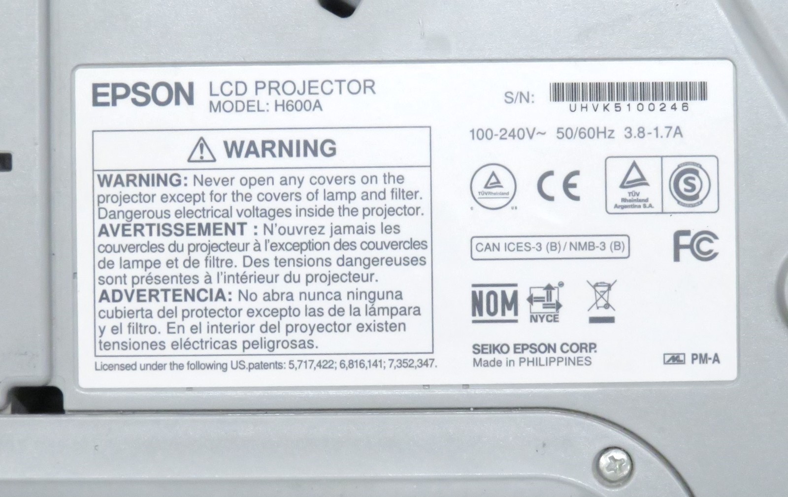 Under 2000 Hours * Epson BrightLink 585Wi Projector * WXGA UST