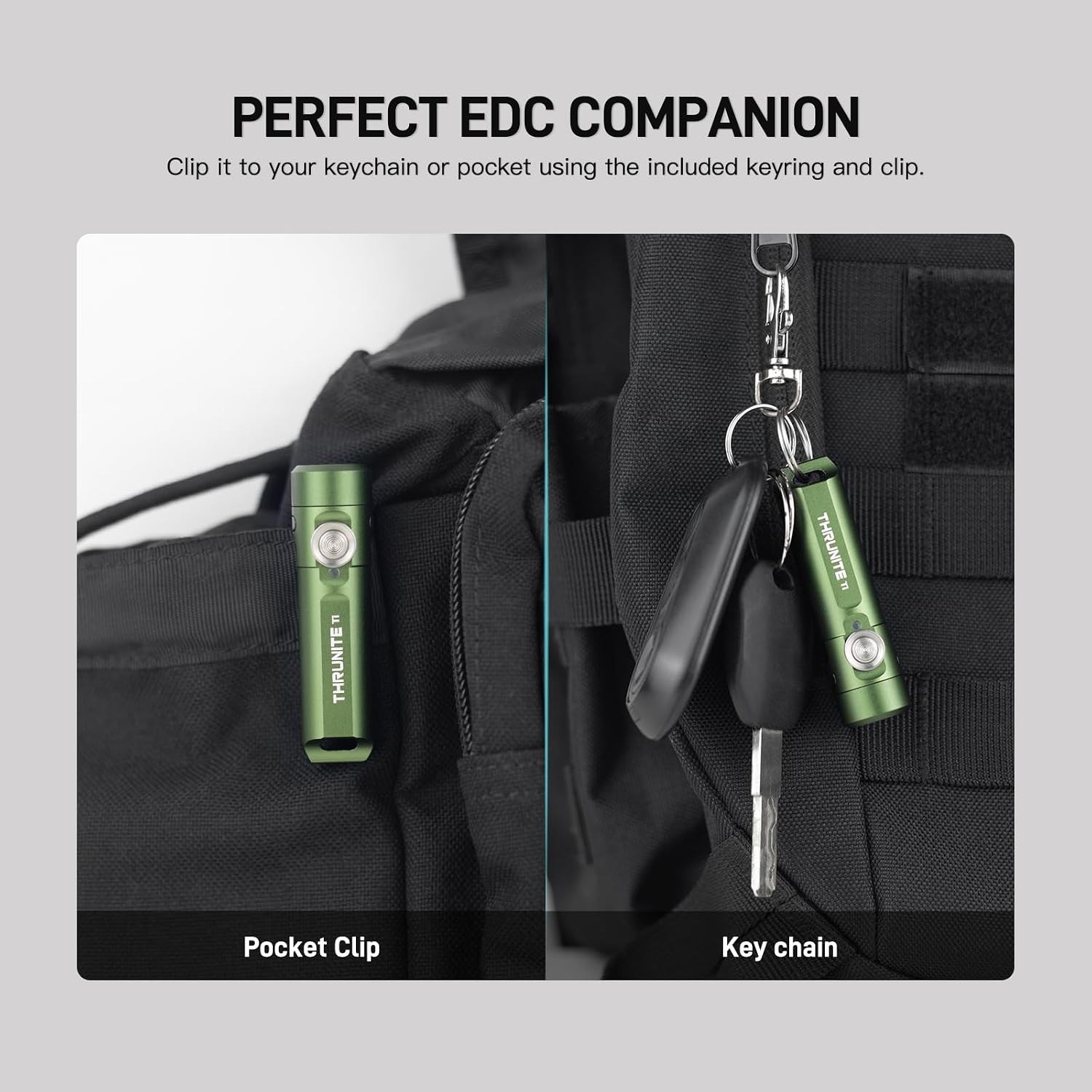 Dark Green Rechargeable Mini Keychain LED Flashlight 650 Lumen USB-C Flashlight