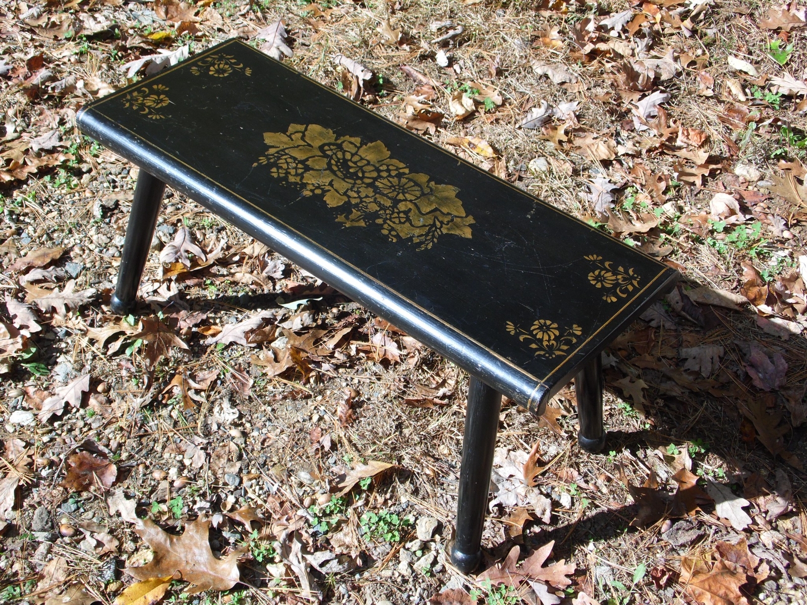Vintage Solid Wood Step Stool Hand Painted Stenciled Folk Art Foot Stool