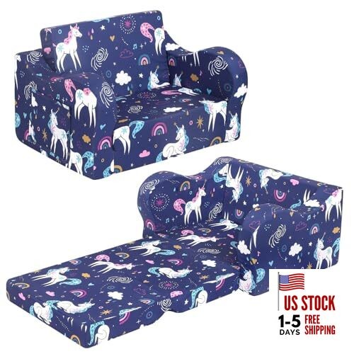Kids Sofa, 2-in-1 Flip-Out Foam Couch, Foldable Soft Play Lounge Light Purple