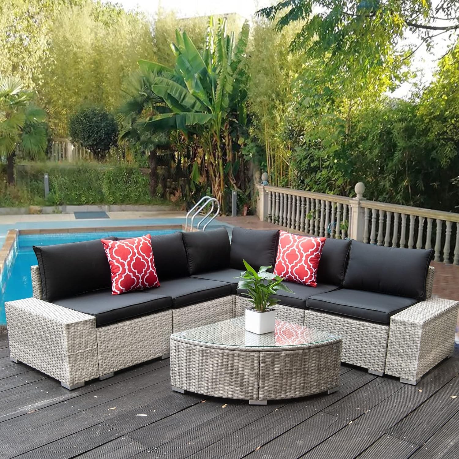 6-Piece Patio Furniture Set PE Grey Wicker Sectional Outdoor Sofa Set with Washa