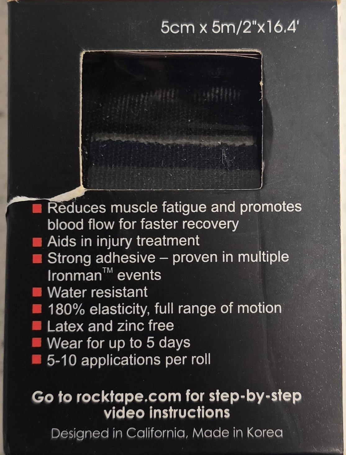 RockTape Kinesiology Tape Black 5cm x 5m Waterproof Sports Compression