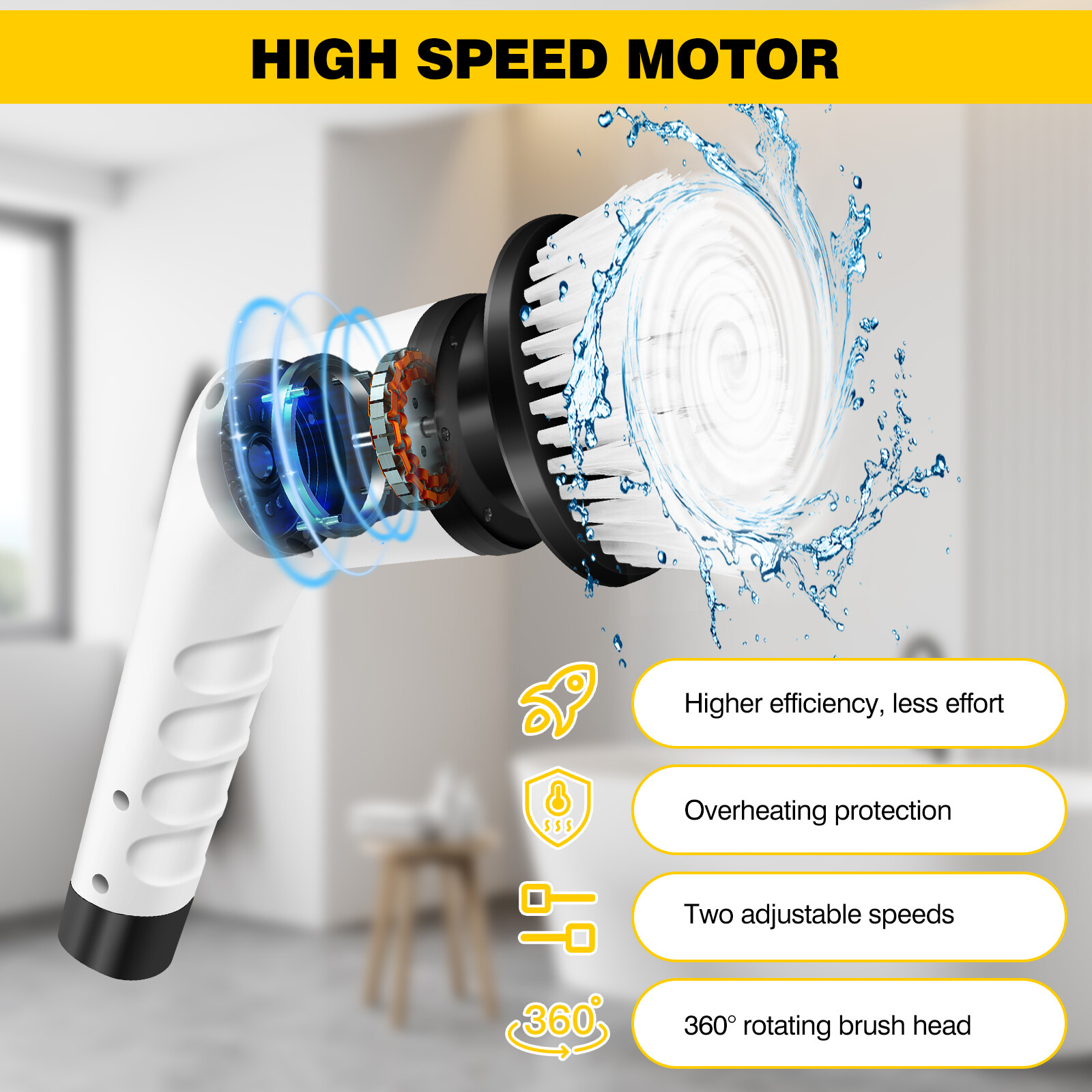 Powerful Spin Scrubber Electric Mop Rechargeable & Cordless For Kitchen,Bath