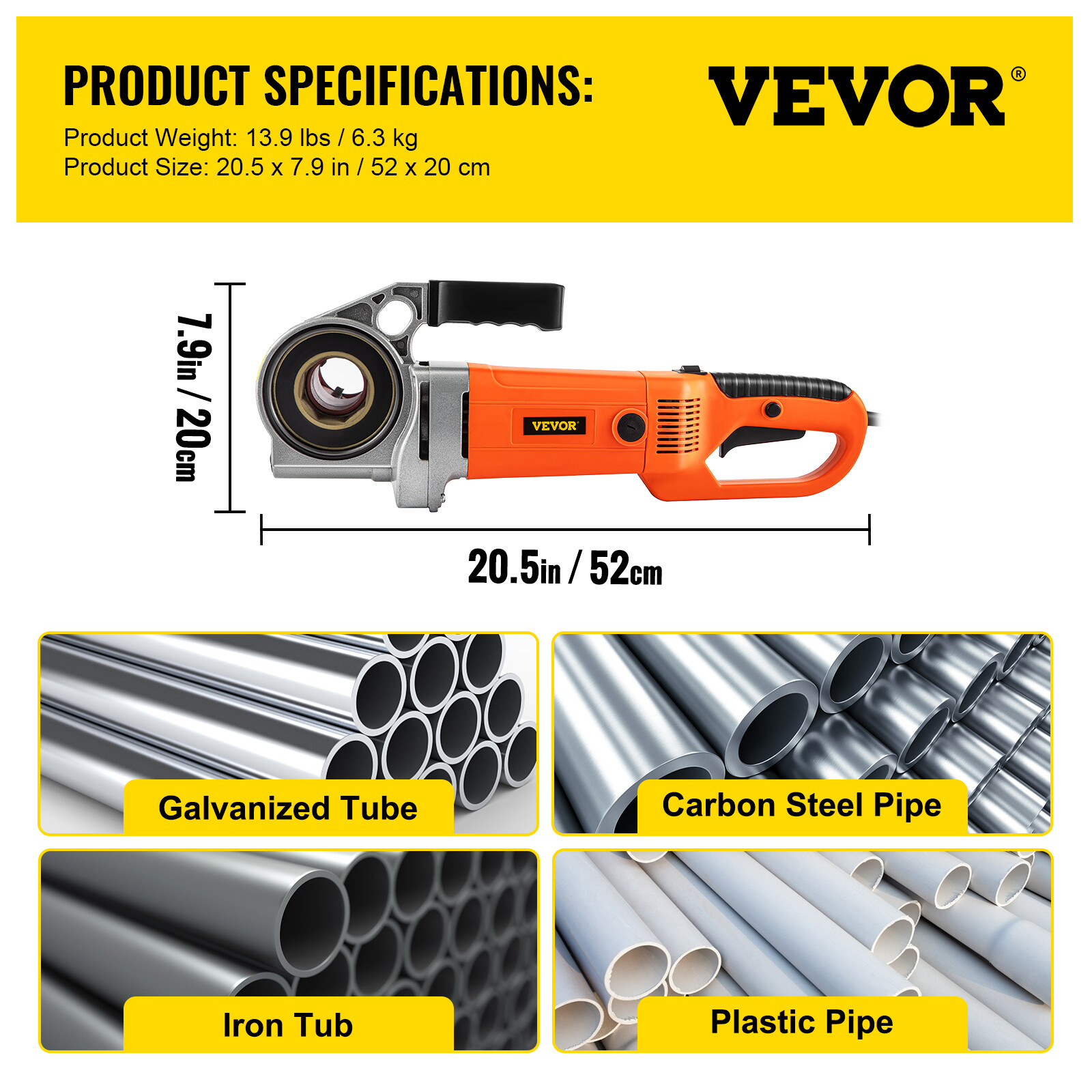 VEVOR Electric Pipe Threader Pipe Threading Machine 2300W 6 Dies 1/2-2" Portable