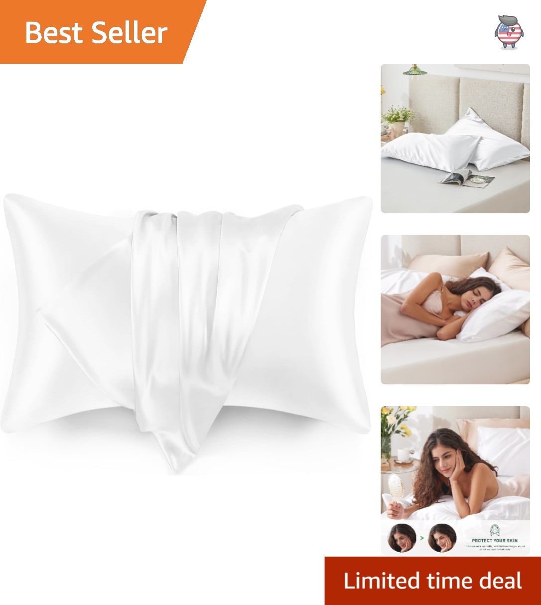 Cooling Queen Size Satin Pillow Cover Set of 2 - Envelope Closure for Comfort
