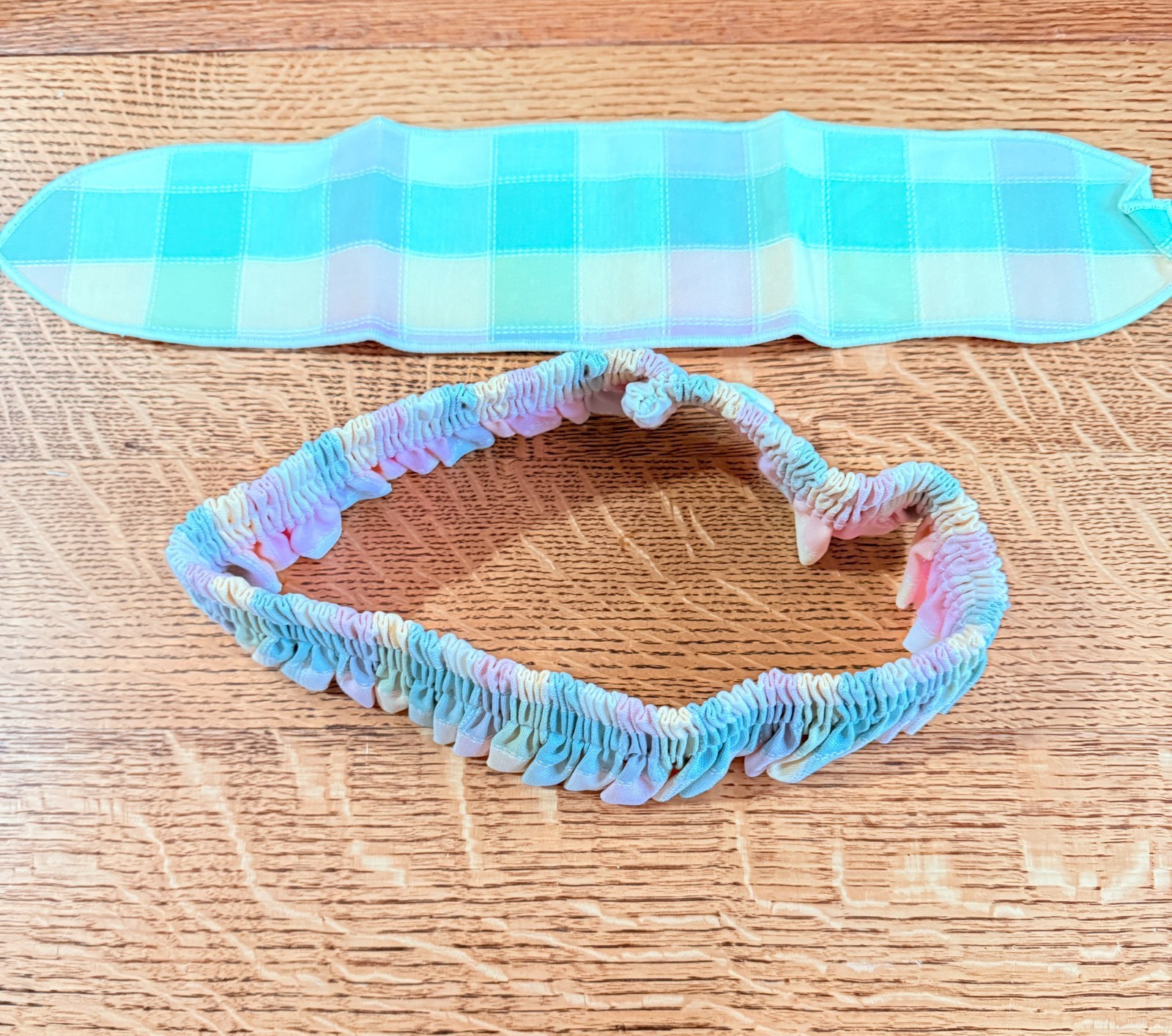 Longaberger Pastel Plaid Elastic Fit Garter & Handle Tie, New in Bag
