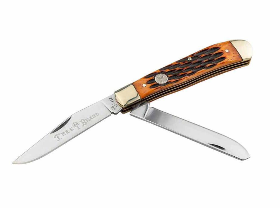 BOKER Treebrand Trapper Jigged Brown Bone Classic Two-Blade Folding Knife 110812