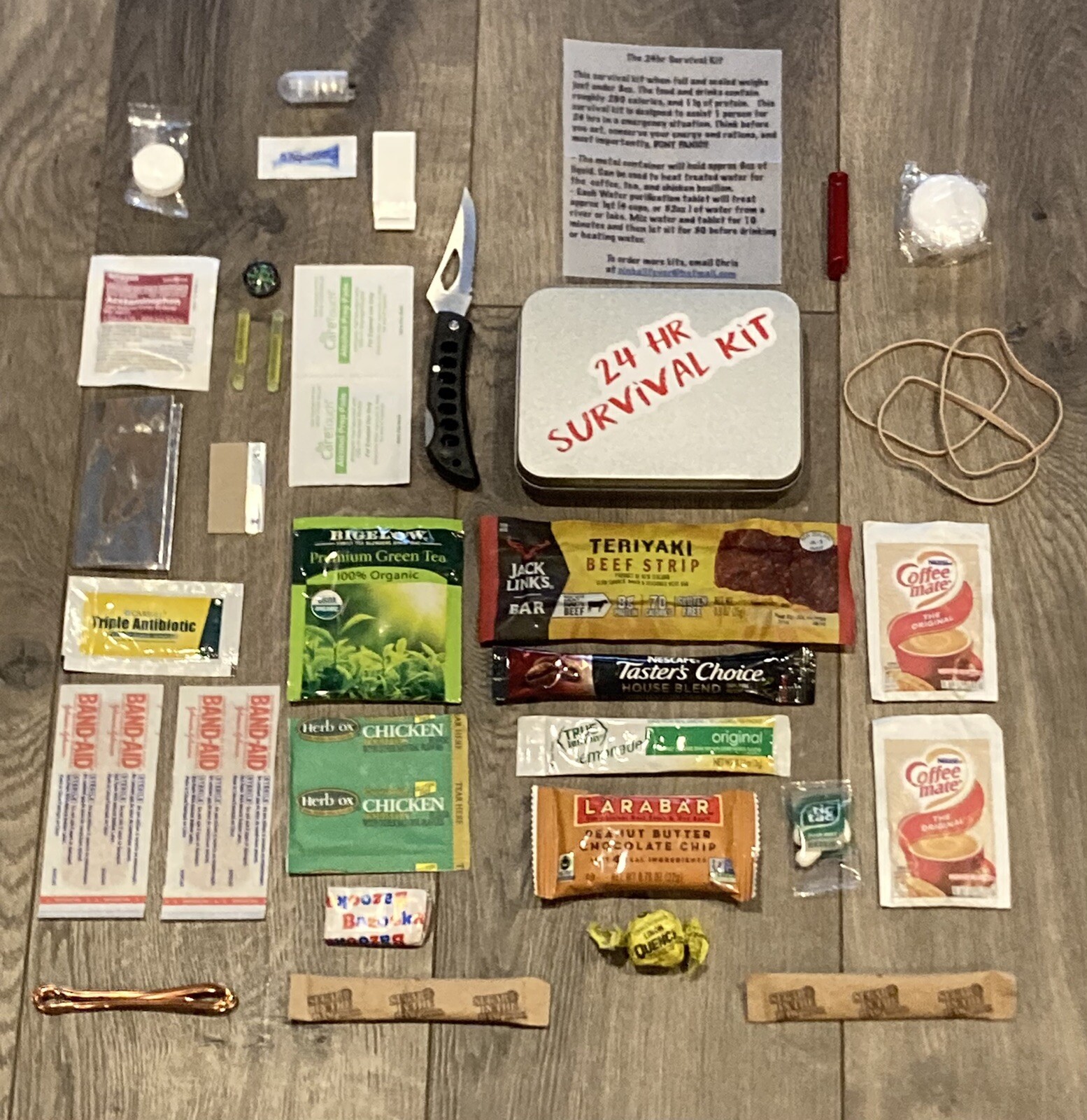 24 Hour Survival Kit With Rations And First Aid.  Military & Backpacking