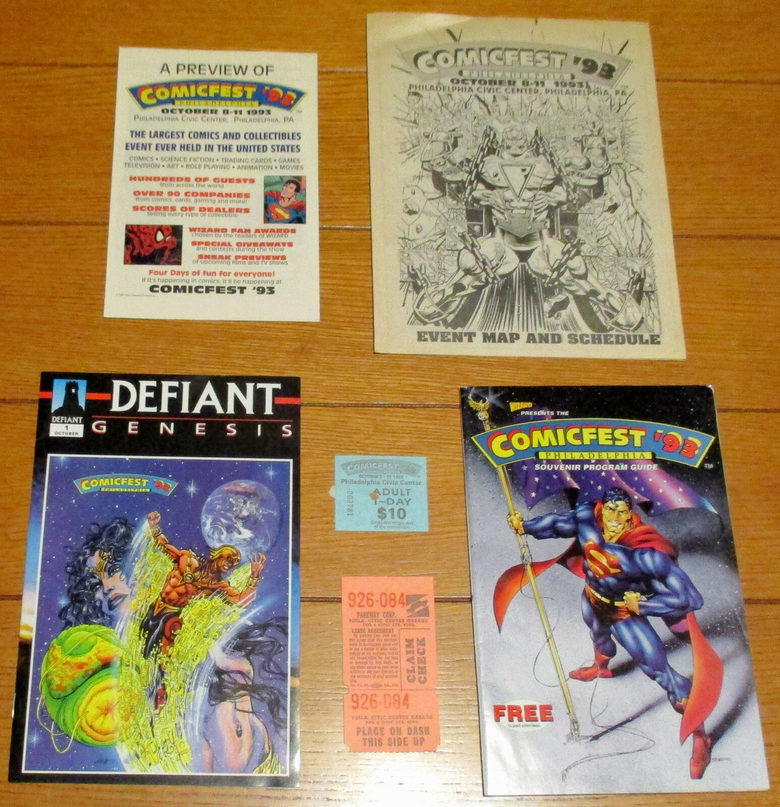 1993 Comicfest  Philadelphia, Pa. Program Lot (6)W/ Map + Stub + Comic + Parking
