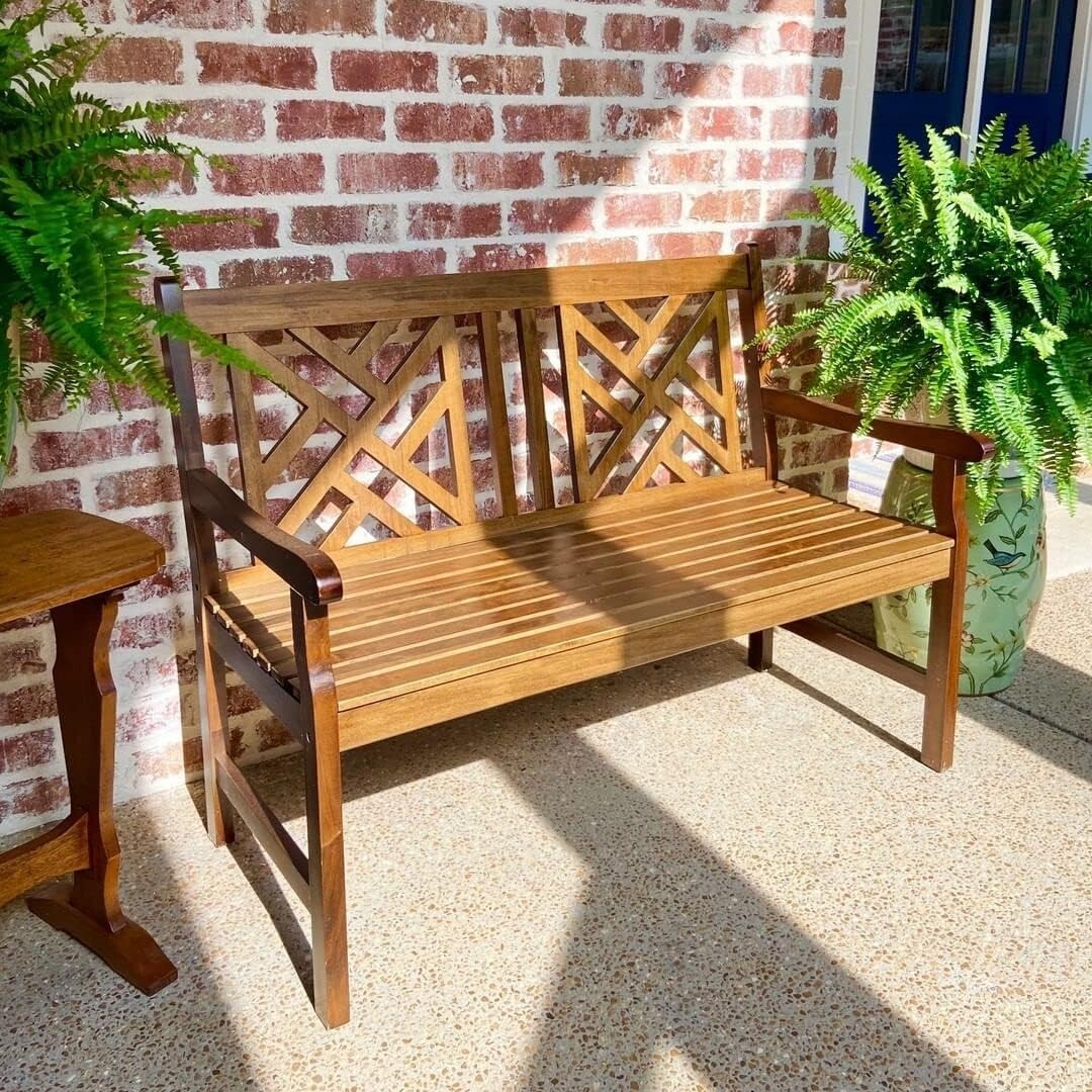 Paito Outdoor Bench Wooden 2 Person Loveseat Chair for Patio Garden Backyard