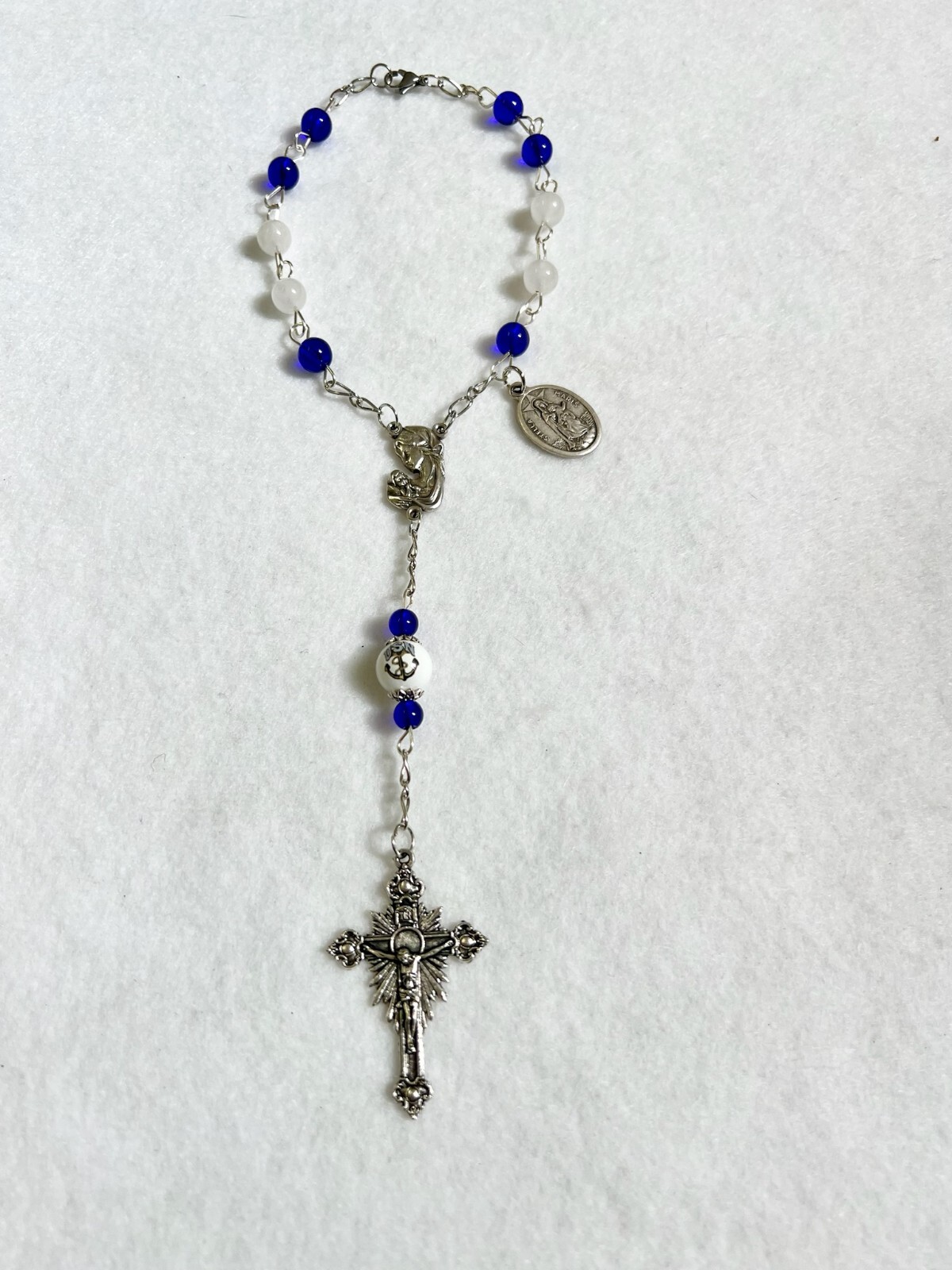 NAVY ROSARY UNITED STATES NAVY USN GLASS BEAD NECKLACE AUTO CAR MIRROR ORNAMENT