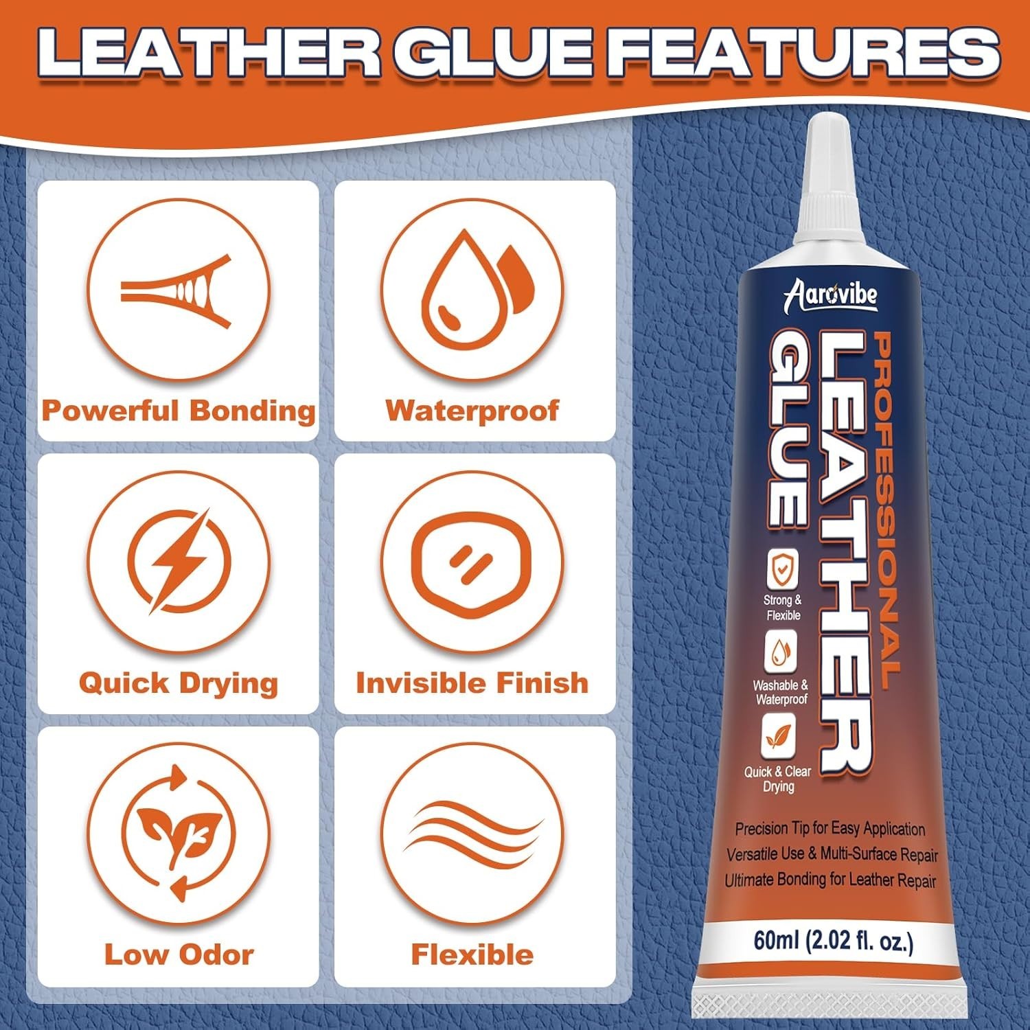 Leather Glue, 60ml Strong & Flexible Leather Adhesive – Waterproof, Quick-Dry &
