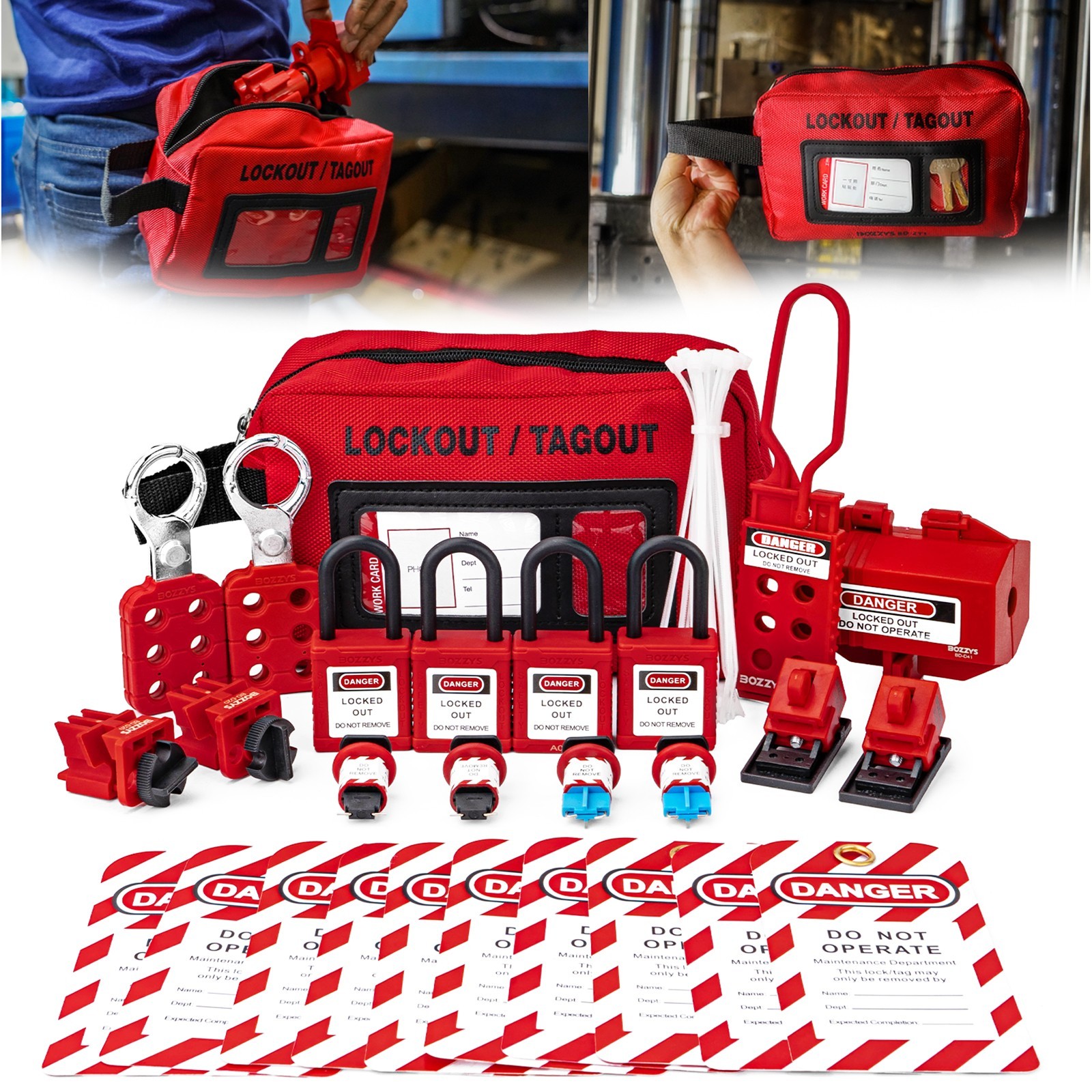 BOZZYS 27-Pack Lockout Tagout Kit with Red Safety Locks for Electrical Breakers