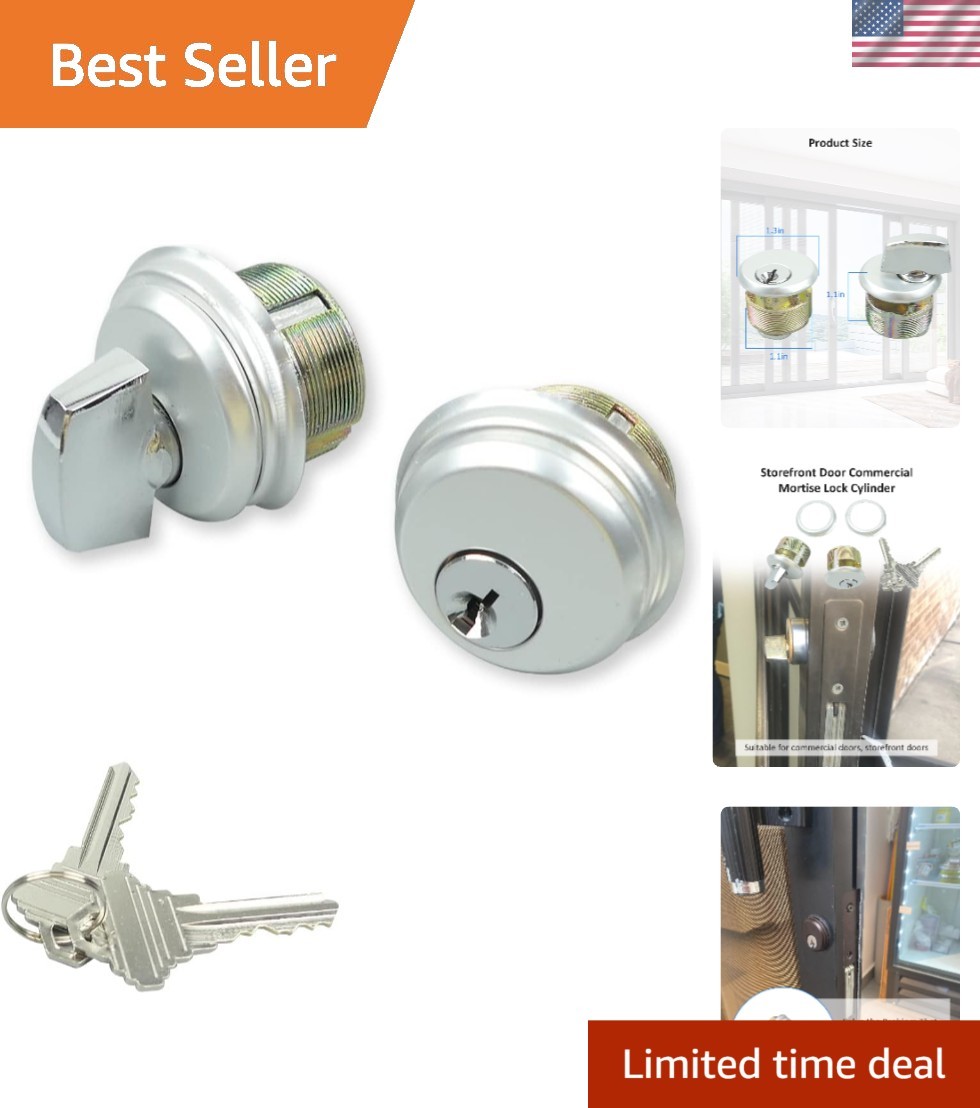 Silver Mortise Cylinder Lock with Keys and Thumbturn - Heavy-Duty