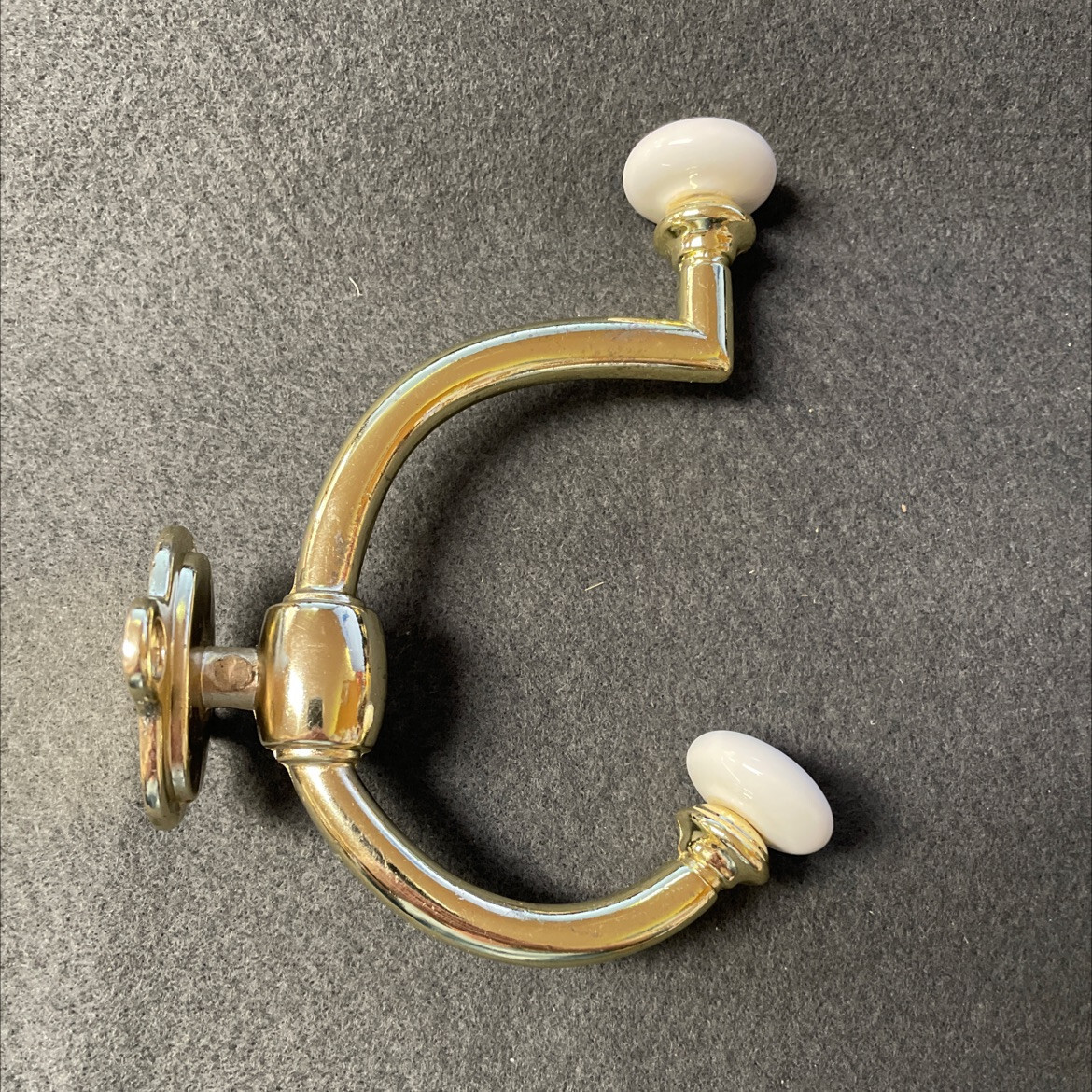 (5 Pack) AS-IS Two Prong Coat Hook - Ceramic & Brass Plated Front Mount