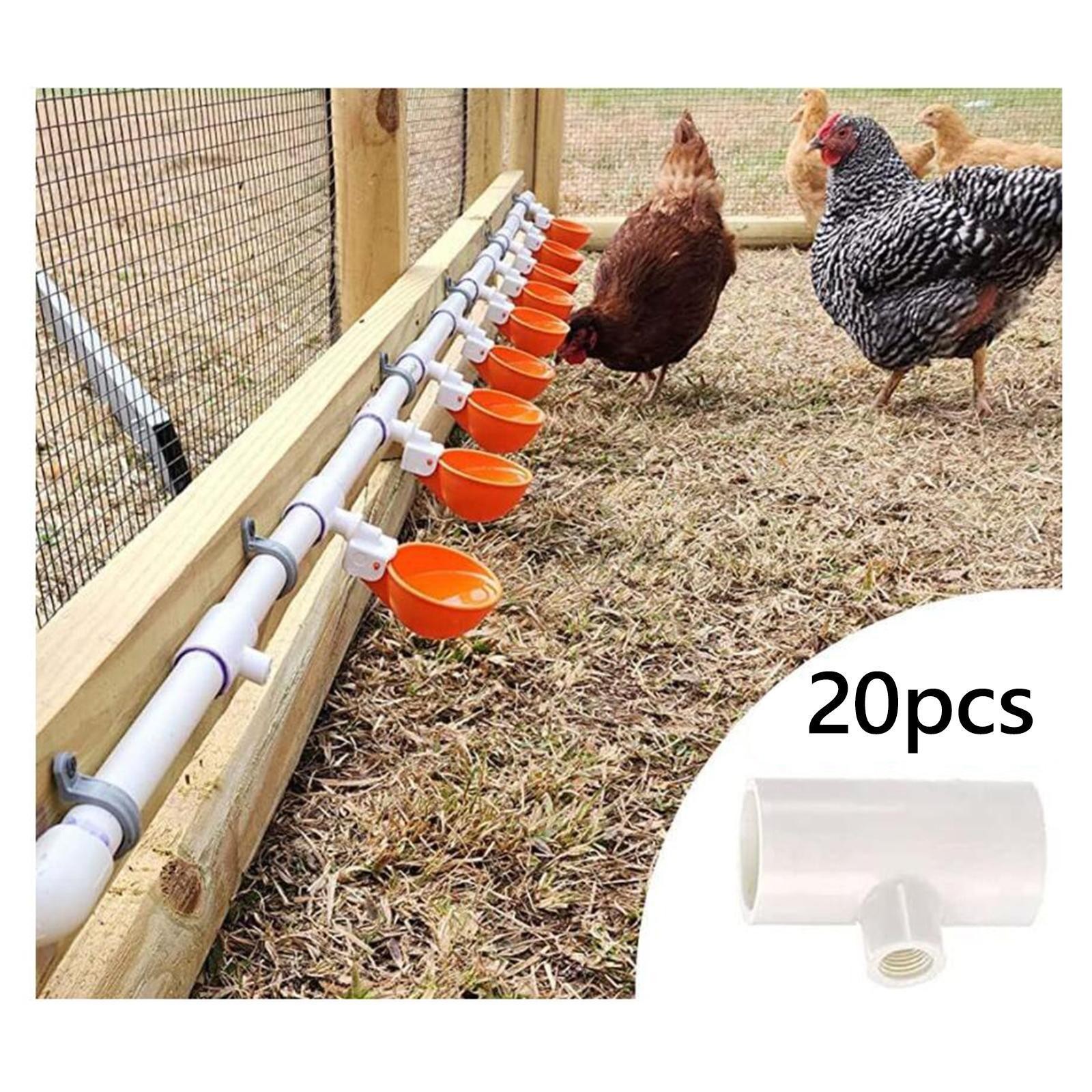 20x Chicken Waterer PVC Tee Fittings Waterer Cups Connector Tee Pipe