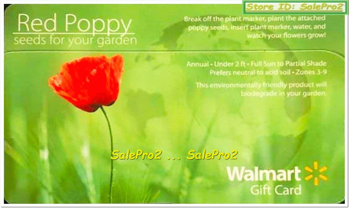 WALMART USA RED POPPY SEED FOR YOUR GARDEN TOTALLY RARE US COLLECTIBLE GIFT CARD