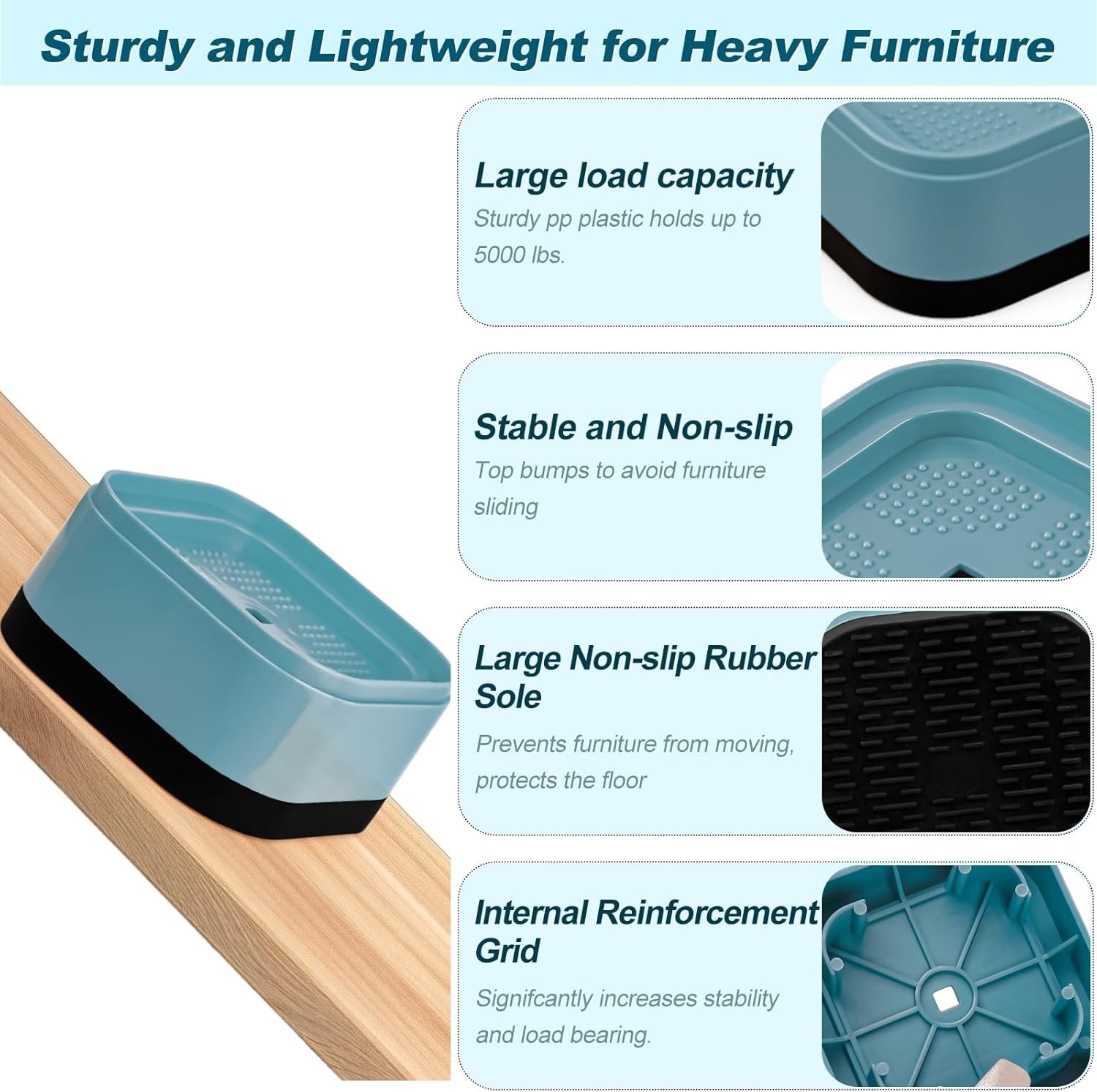 8 Pack Furniture Risers, Adjustable Bed Risers Heavy Duty Stackable Bed Raisers