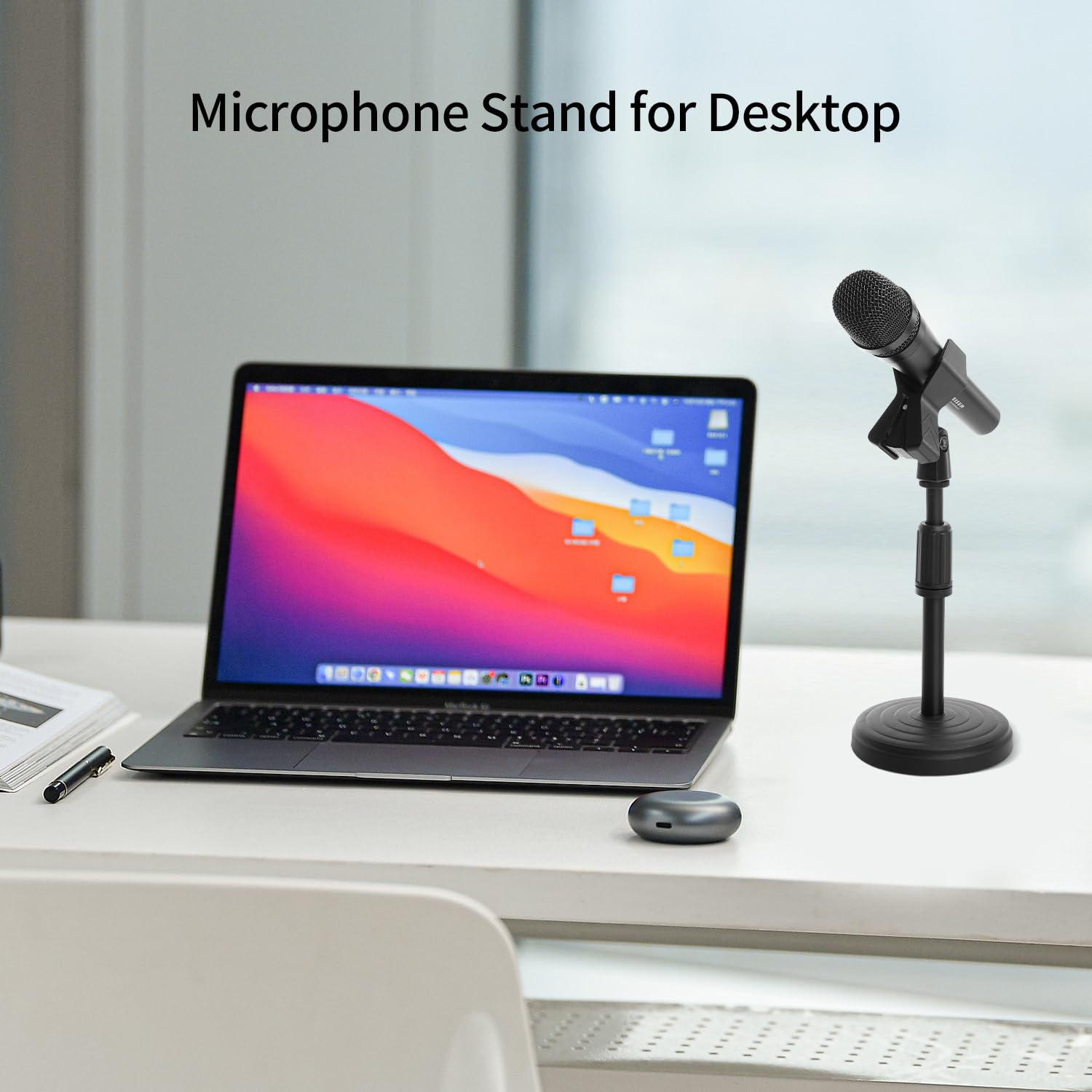 Desk Mic Stand - Upgraded Adjustable Table Microphone Stand with Mic Clip Comp