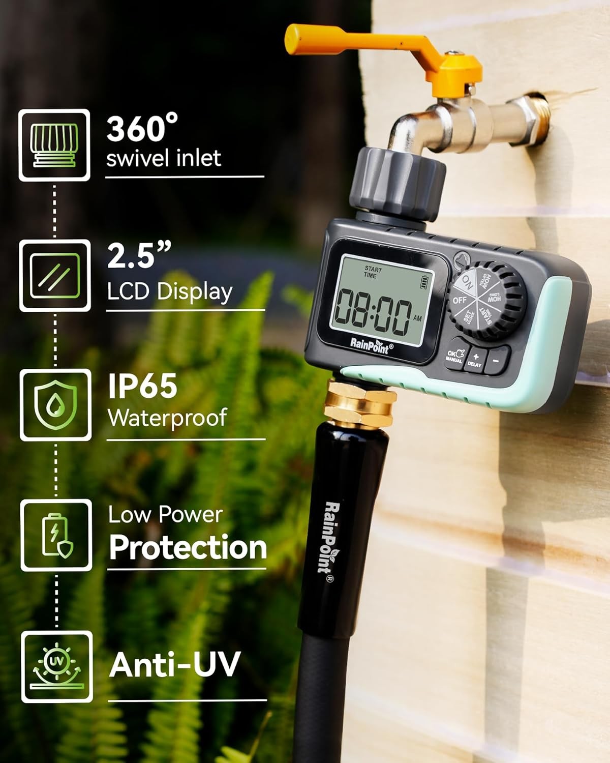 RAINPOINT Programmable Hose Timer Garden Watering System Sprinkler Timer Rain De