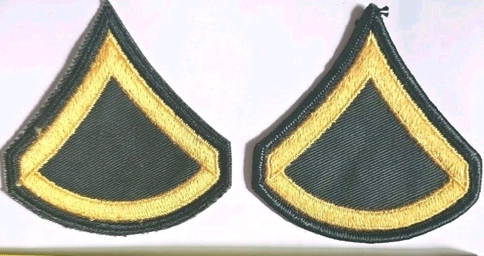 Army Private First Class PFC E-3 Gold on Green Rank Chevron Patch Pair Female Sm
