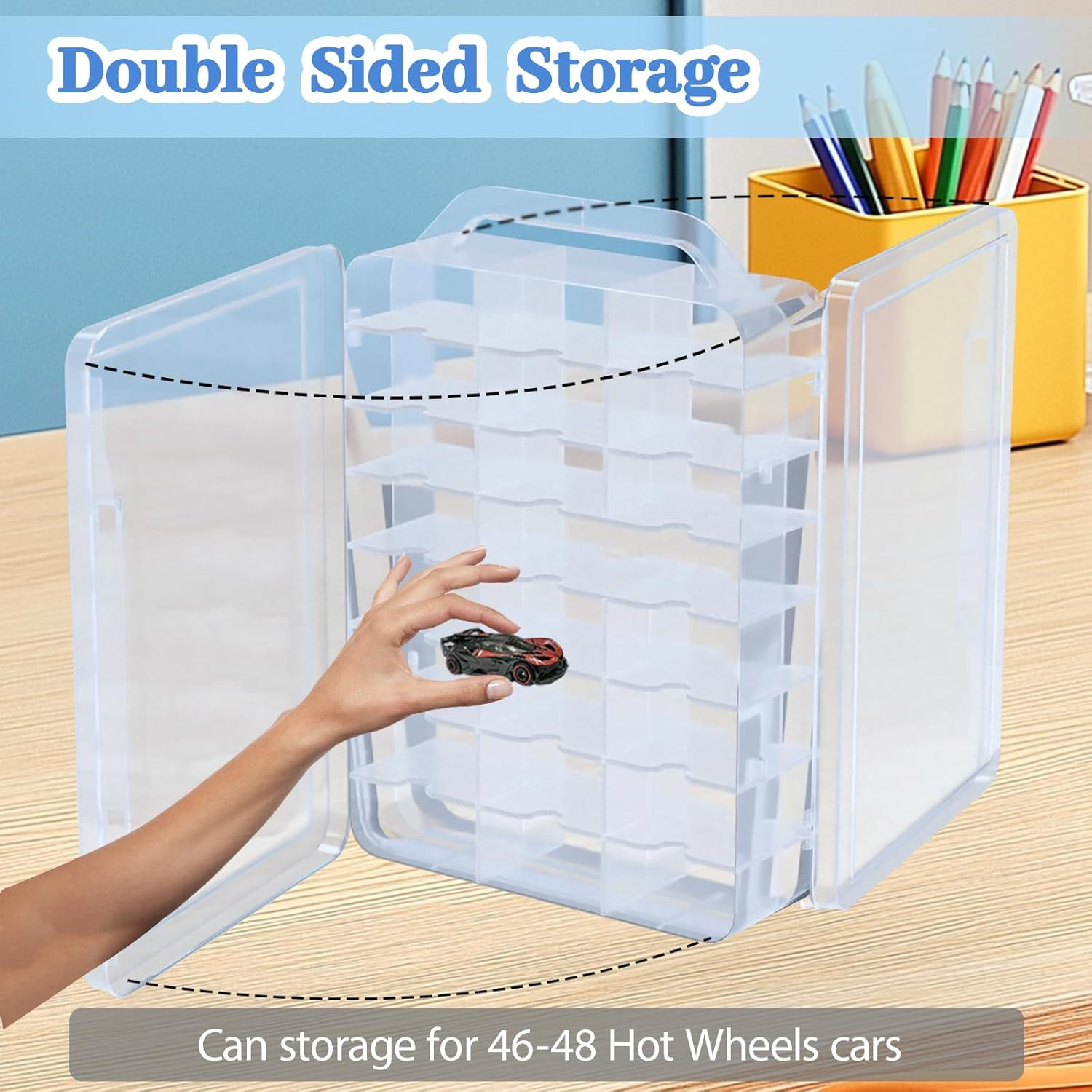 Double Sided Storage Case for Hot Wheels Storage with Carrying Handle, Portable