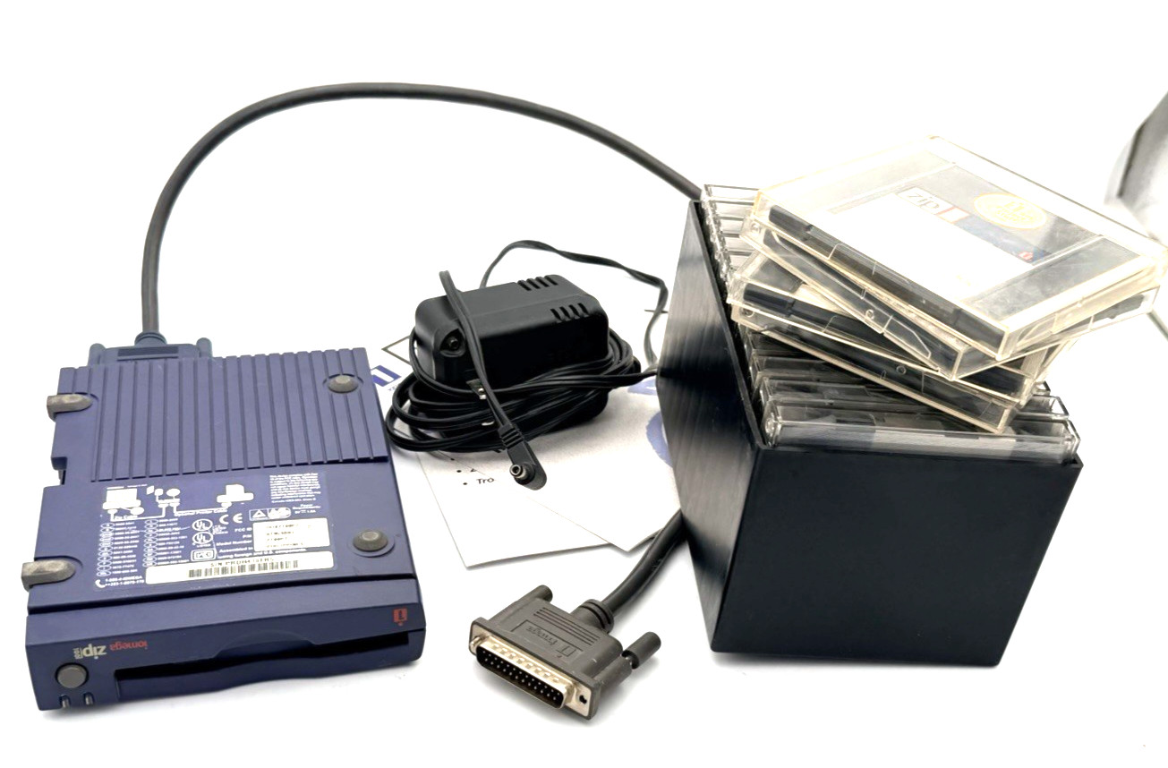 iOmega Parallel ZIP Drive w/Cable Extra Discs Power Supply & Instructions