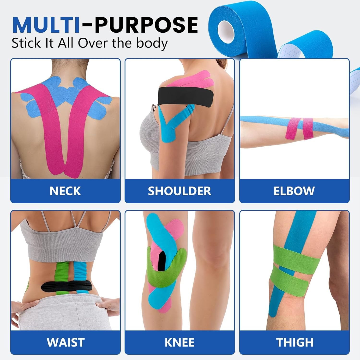 5 Rolls Kinesiology Tape, 5 Colors 2 inch x 16.4 Feet Waterproof Athletic Tape,