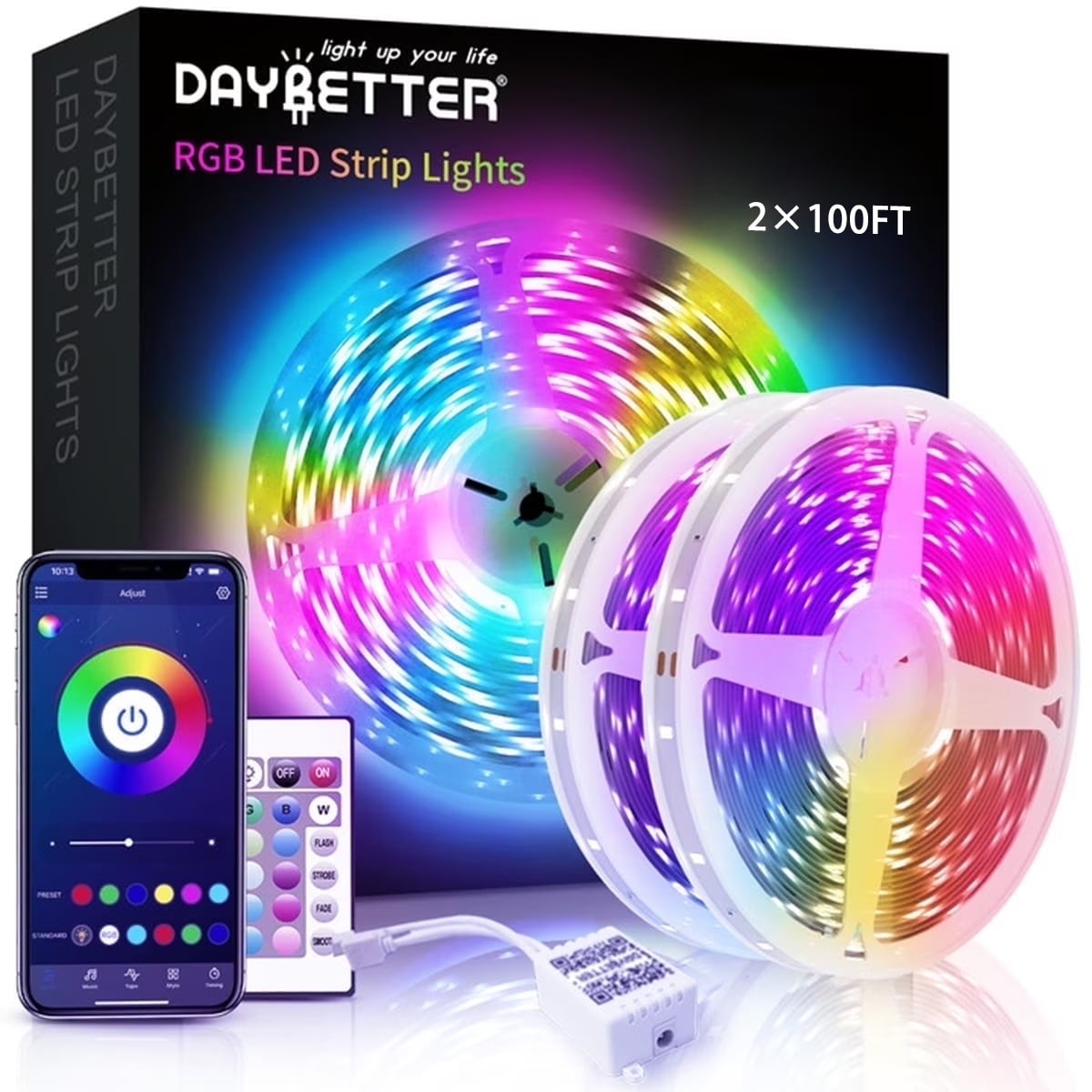 50-200Ft LED Strip Lights RGB 5050 App Control Remote Music Sync Color Changing