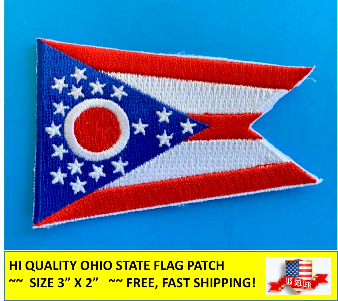 OHIO STATE FLAG EMBROIDERED PATCH IRON-ON OR SEW-ON HI-QUALITY (3 x 2”)