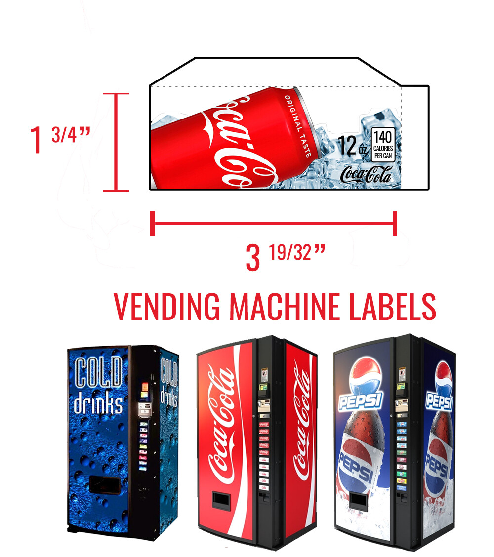 (7) Dixie Narco 501e - Vend Labels - Flavor Strips - Grape Soda - Sprite