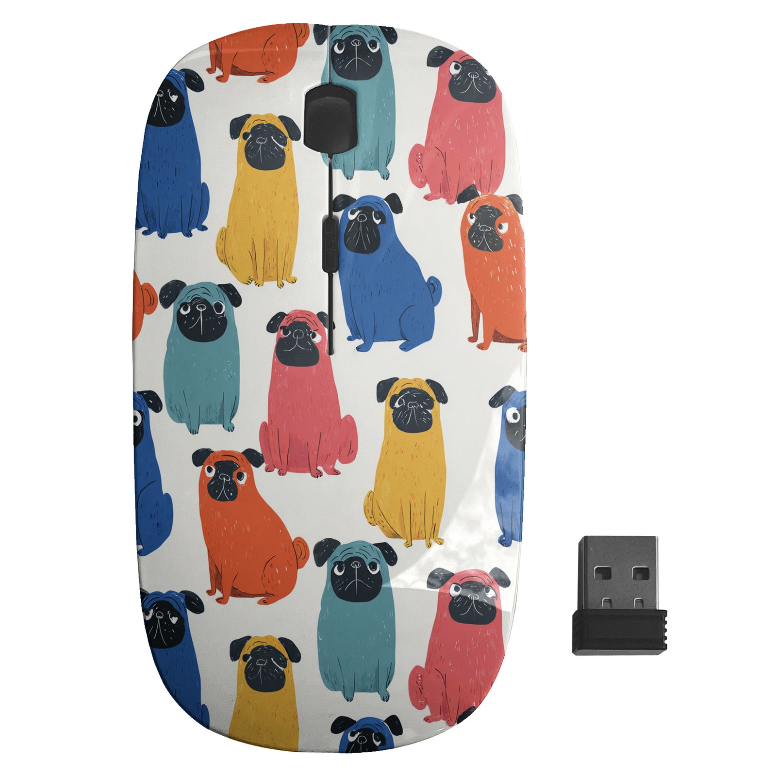 Pugs Playful Colorful Pattern, Optical Wireless Mouse, Desktop Laptop Mice