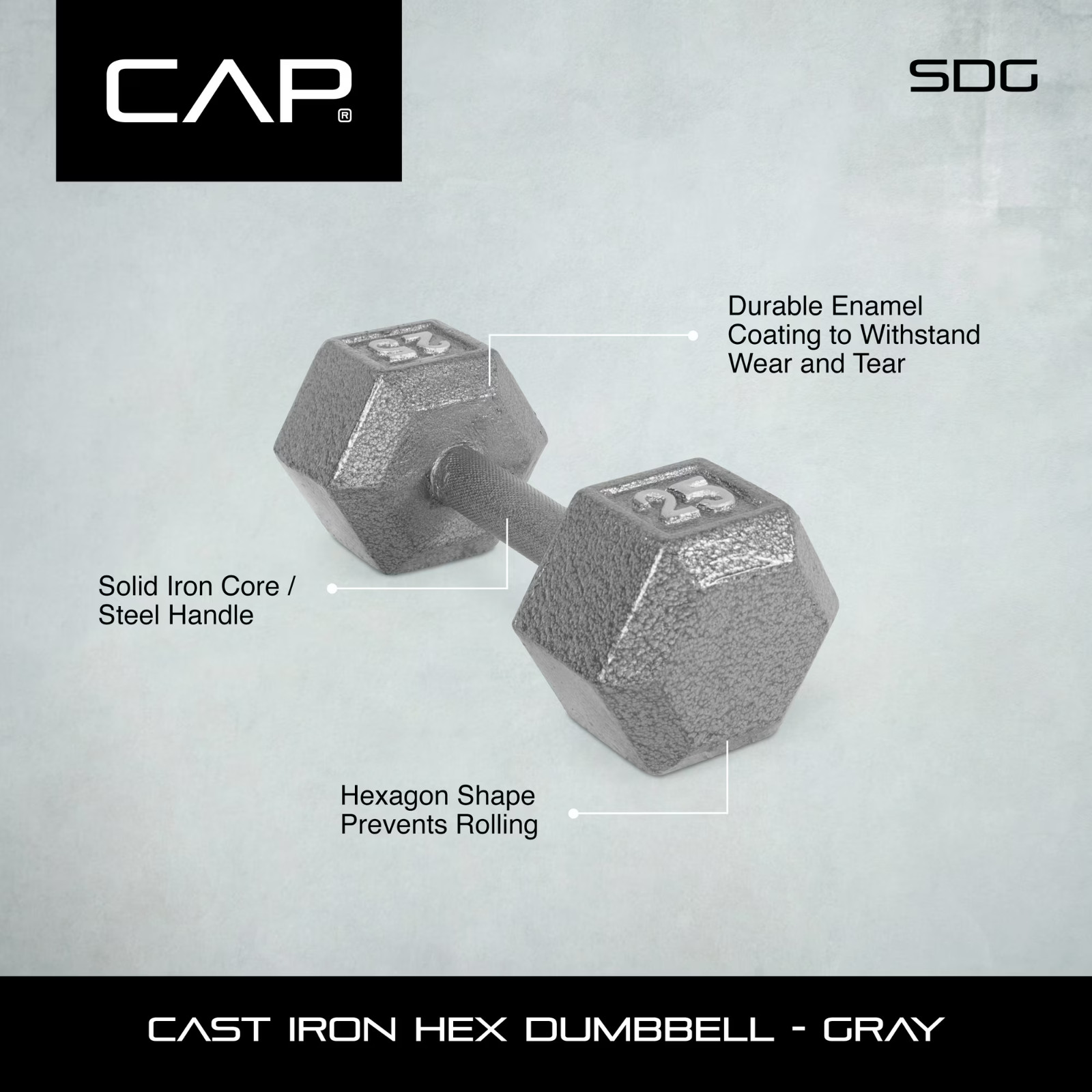 CAP Barbell 50lb Cast Iron Hex Dumbbell, Single