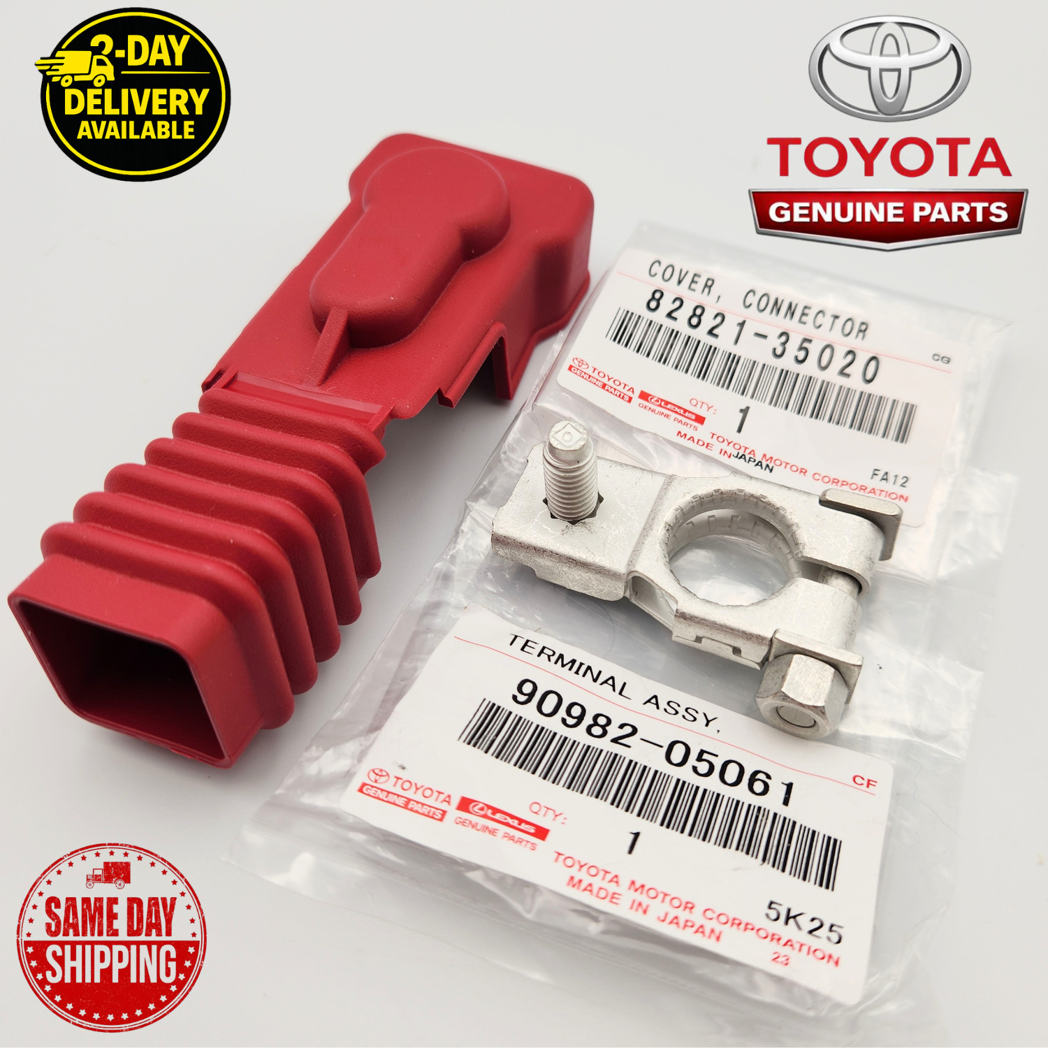 TOYOTA 90982-05061 POSITIVE BATTERY TERMINAL WITH OEM Terminal Cover 82821-35020