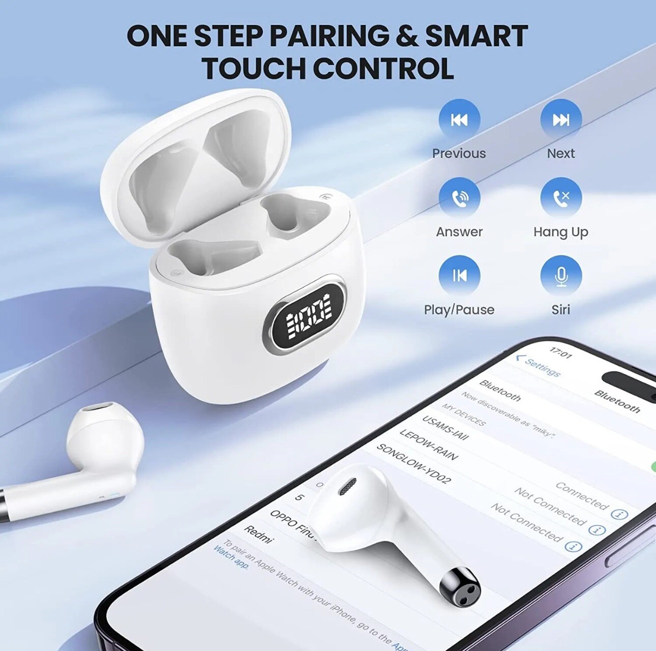 Wireless Headphones TWS Earbuds Bluetooth Stereo Headset for iPhone 15 Pro