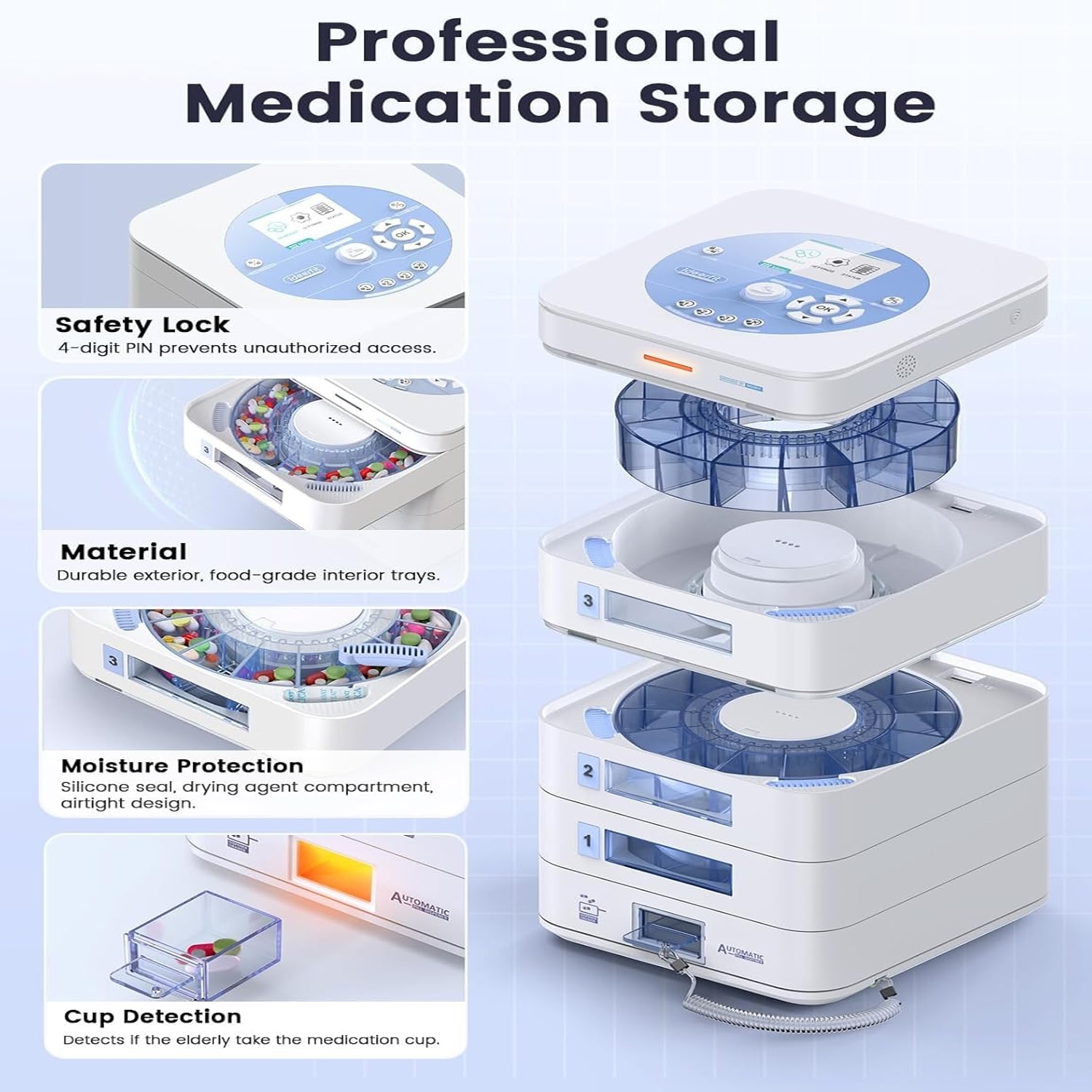 28-Day Automatic Pill Dispenser – App & On-Device Setup by Family LCD Display US