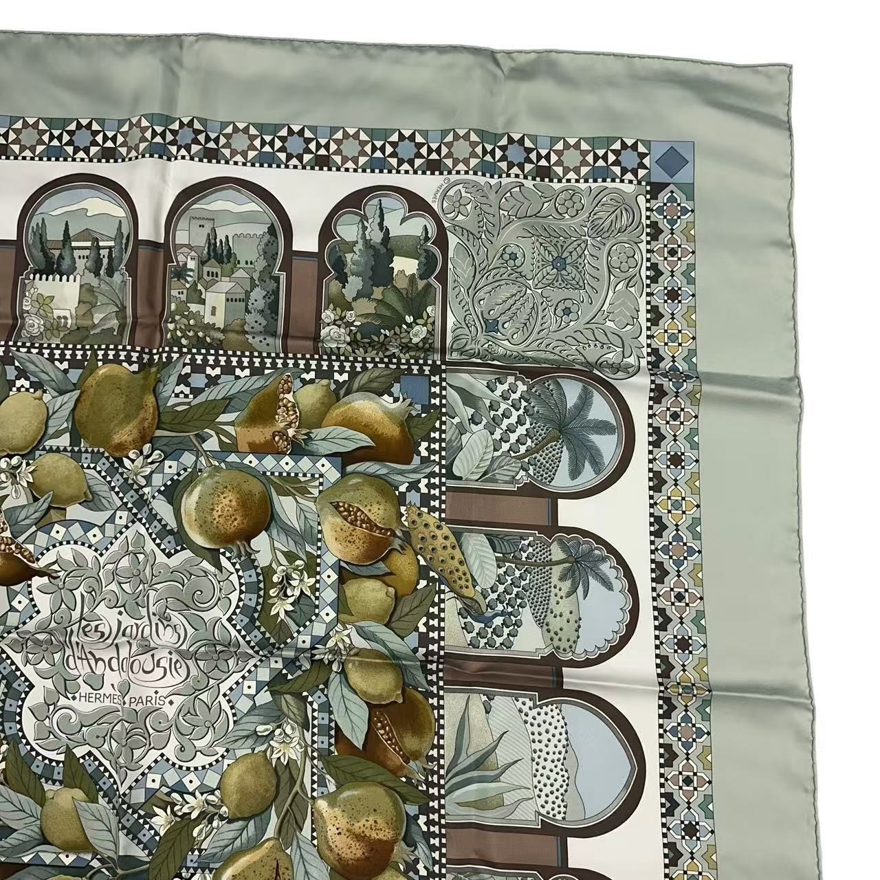 HERMES Scarf Carre 90 Les Jardins d’ Andalousie 100% Silk Women's Made in France