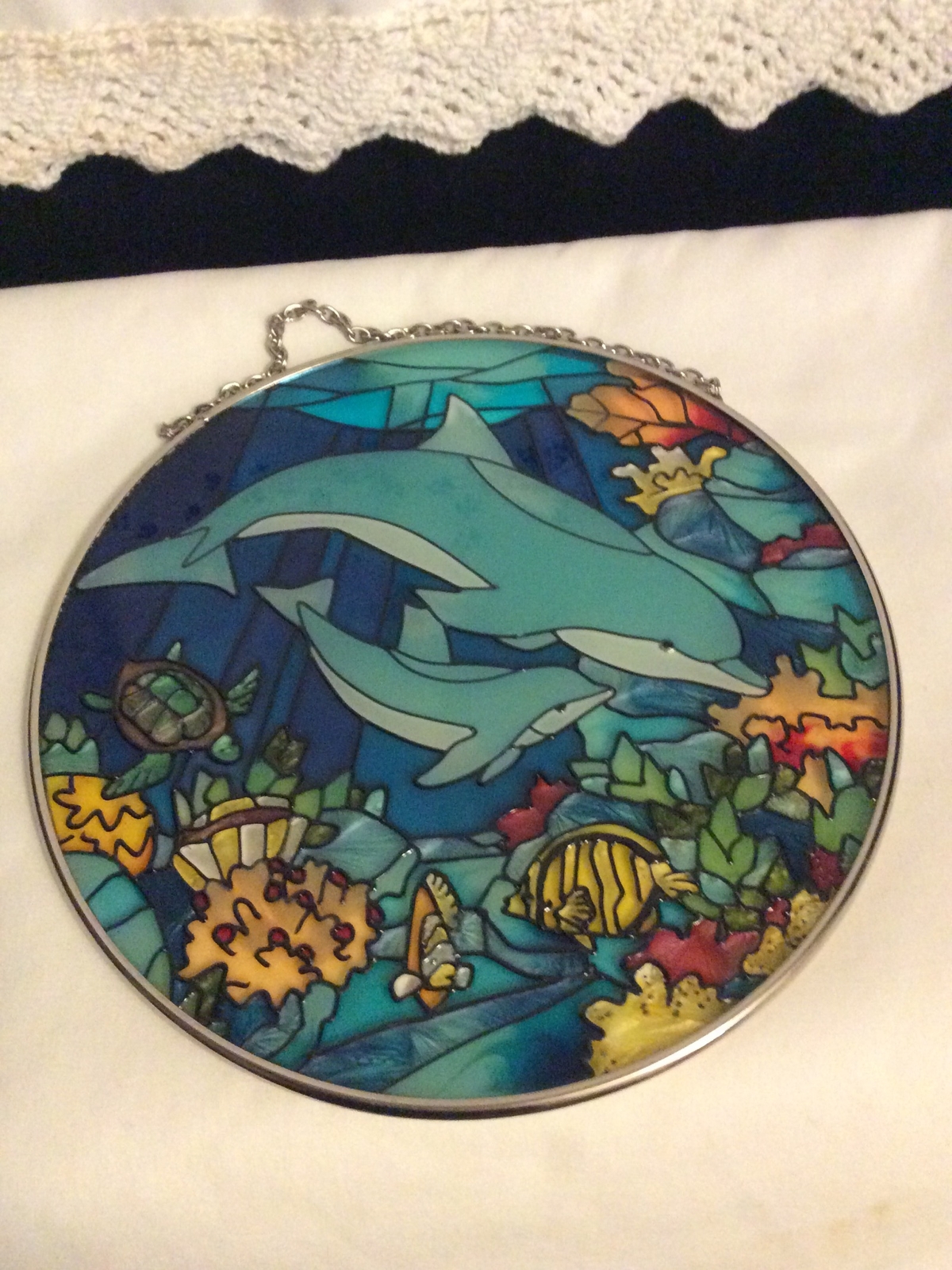 Transfer Style Dolphin Suncatcher/ Dolphins Frolicking in the Ocean